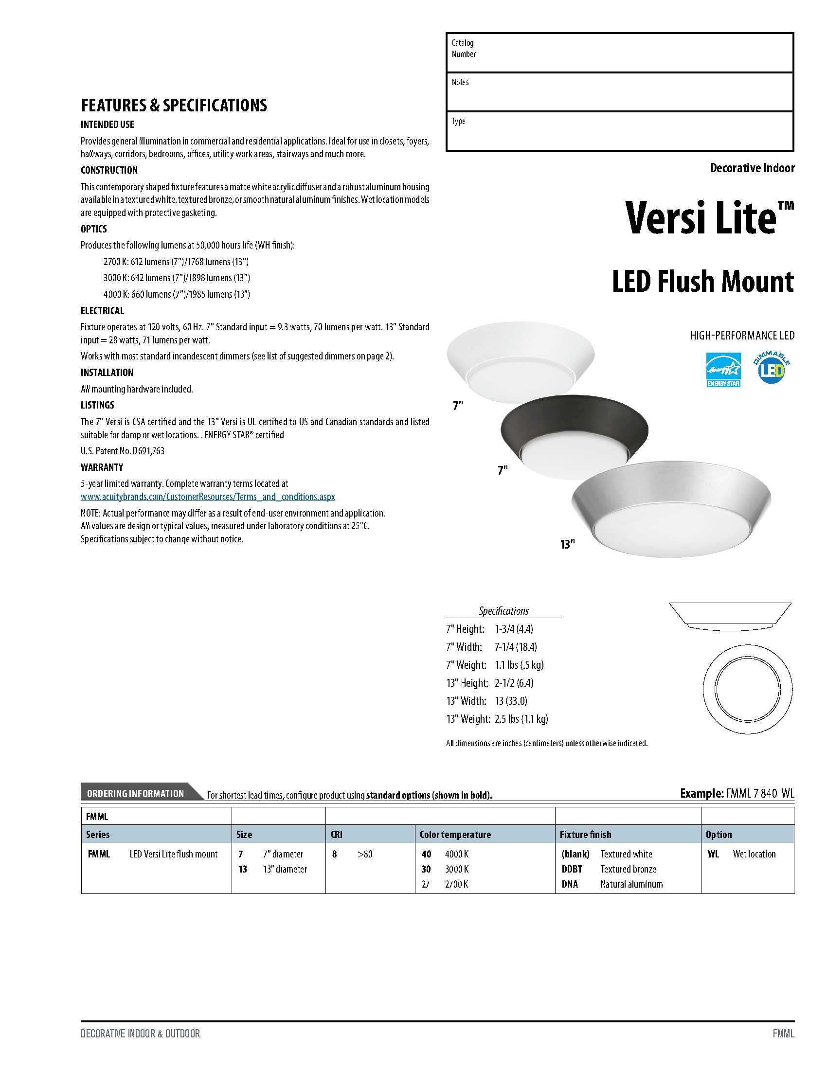 Lithonia Lighting LED Flush Mount Ceiling Light, 13 in, Nickel, Dimmable, FMML 13 840 DNA