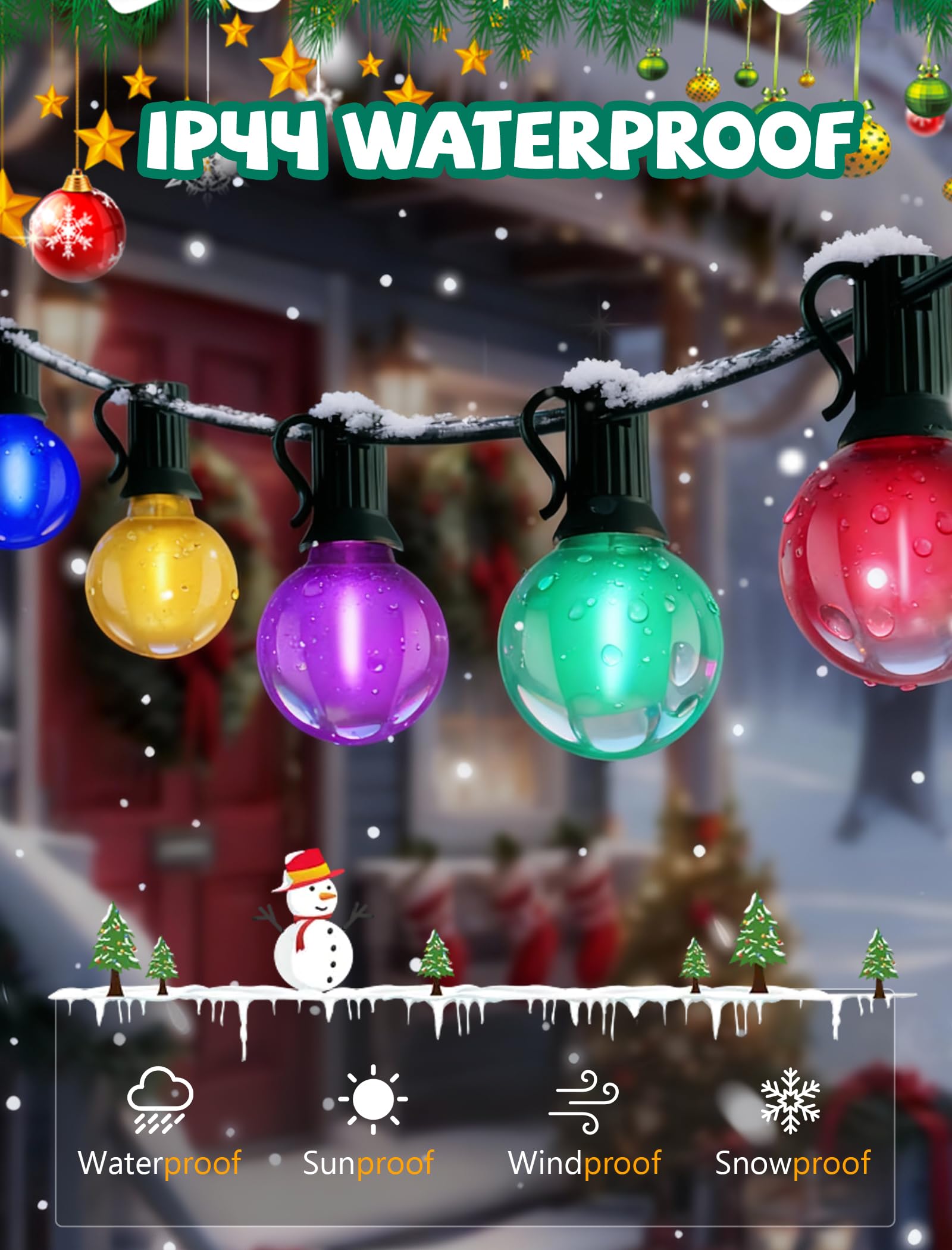 Xingzd 25Ft Led Christmas Outdoor String Lights  G40 Globe Lights With 27 0.6W Multicolor Bulbs  Vintage Christmas Lights For Holiday Party Backyard Wedding Garden Patio Porch Decor  Green Wire
