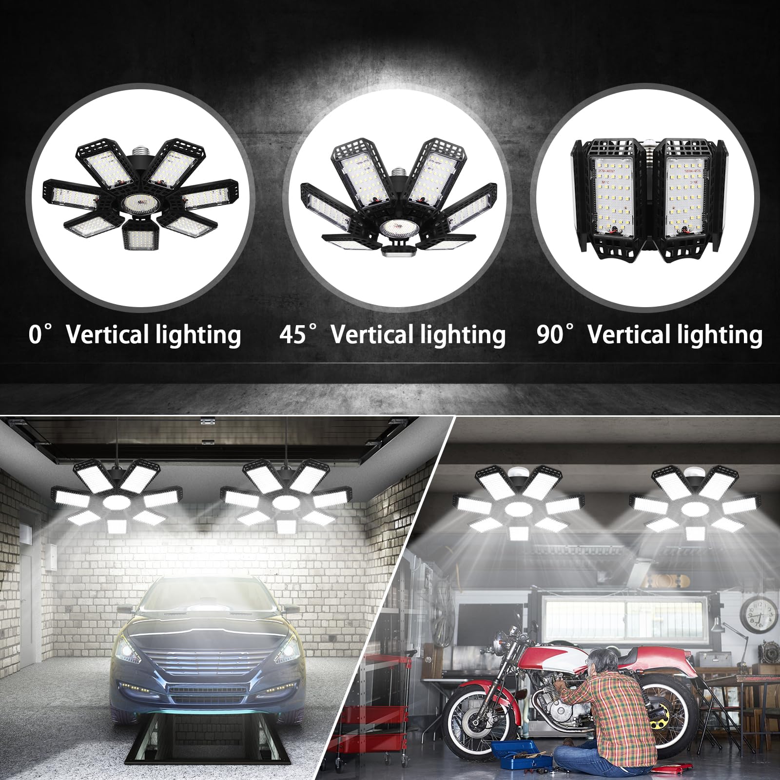 AUDLES 4 Pack LED Garage Light, 240W 24000LM, 6500K, Deformable Panels, E26/E27, White, Model 7+1LEDGarage