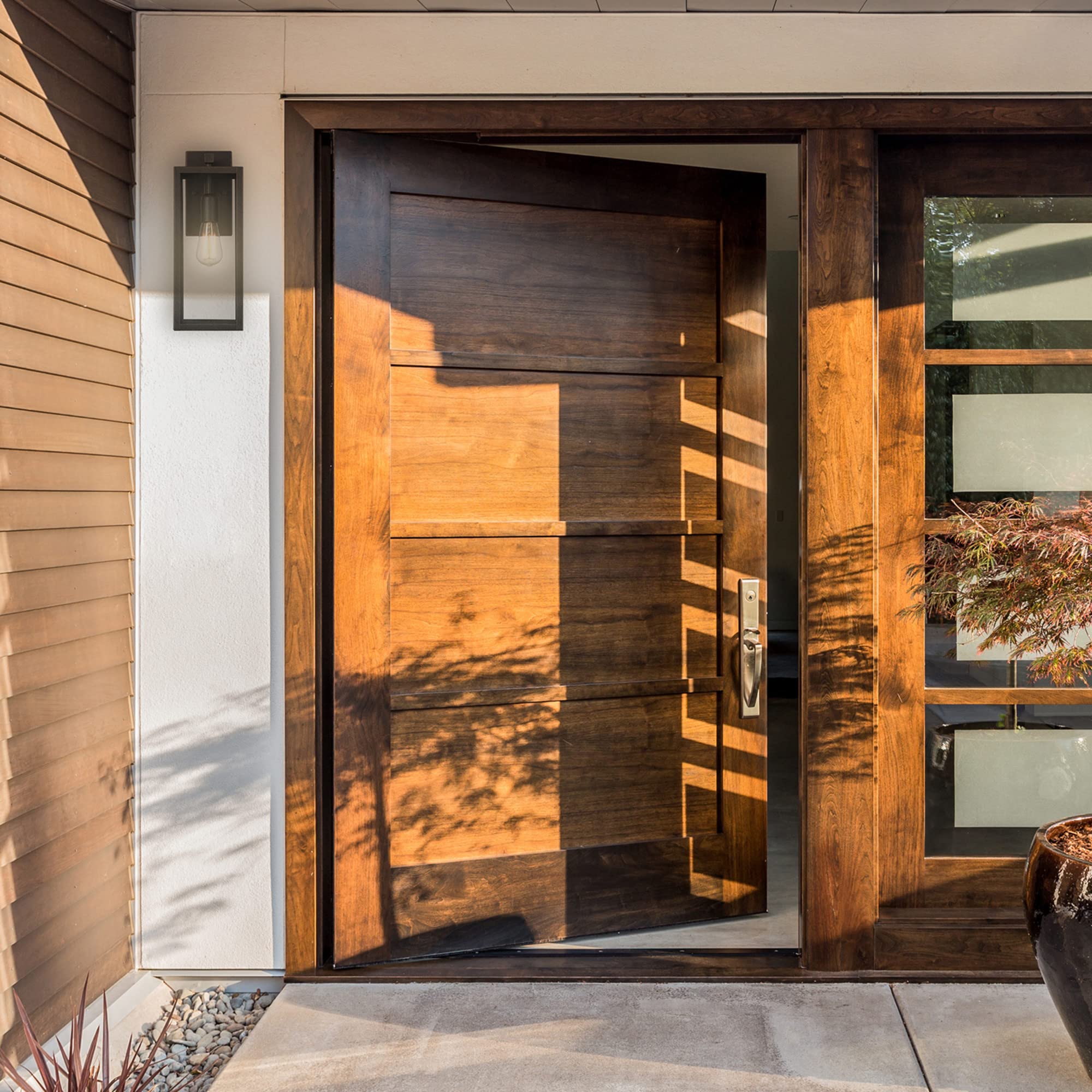 Globe Electric 44837 1-Light Outdoor Indoor Wall Sconce, Brushed Dark Bronze, Clear Glass Shade, Back Porch Lights, Front Patio,