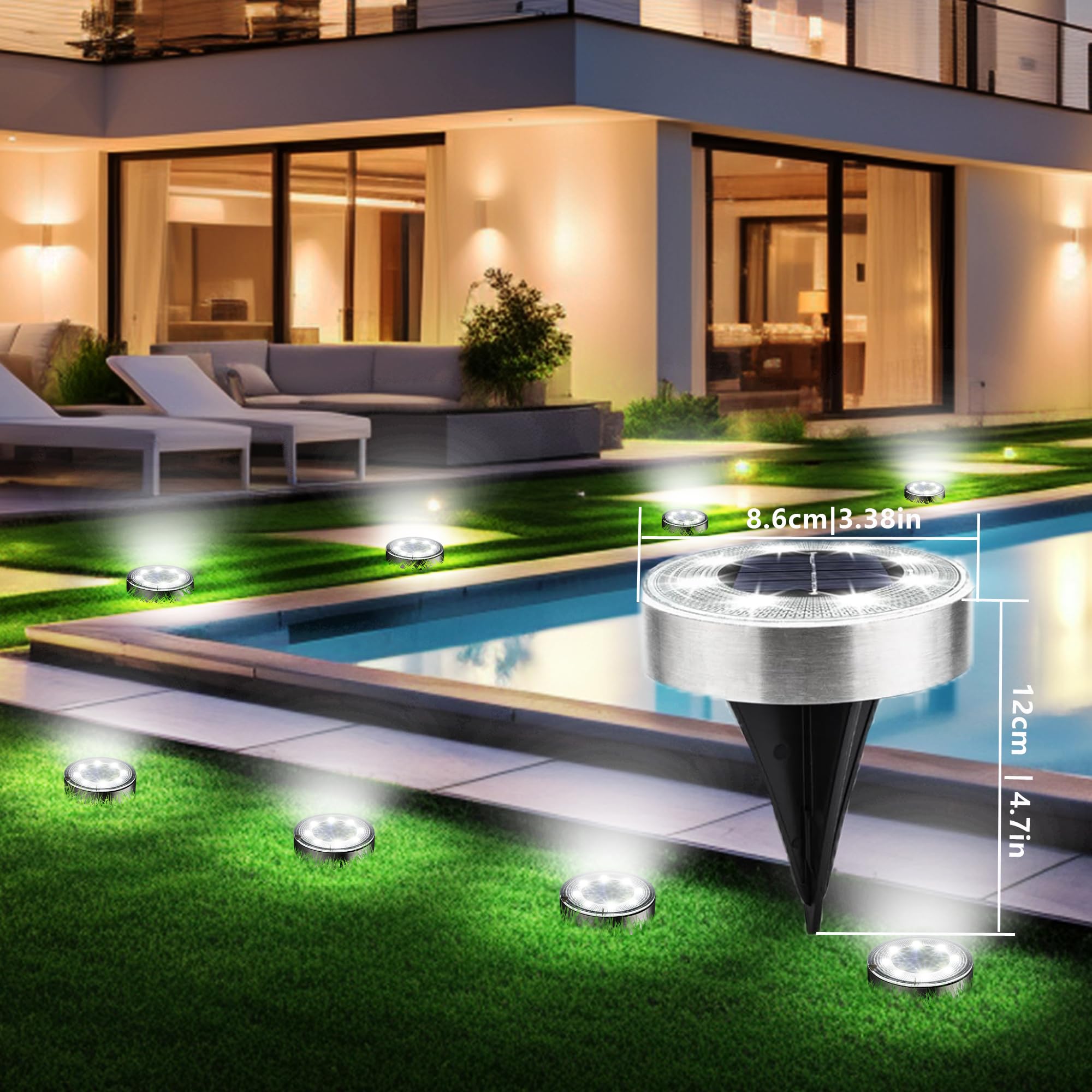 Joomer Solar Ground Lights, 10 Pack 8 LED Solar Lights Outdoor IP68 Waterproof Solar Disc Lights In-Ground Landscape Lighting Ou