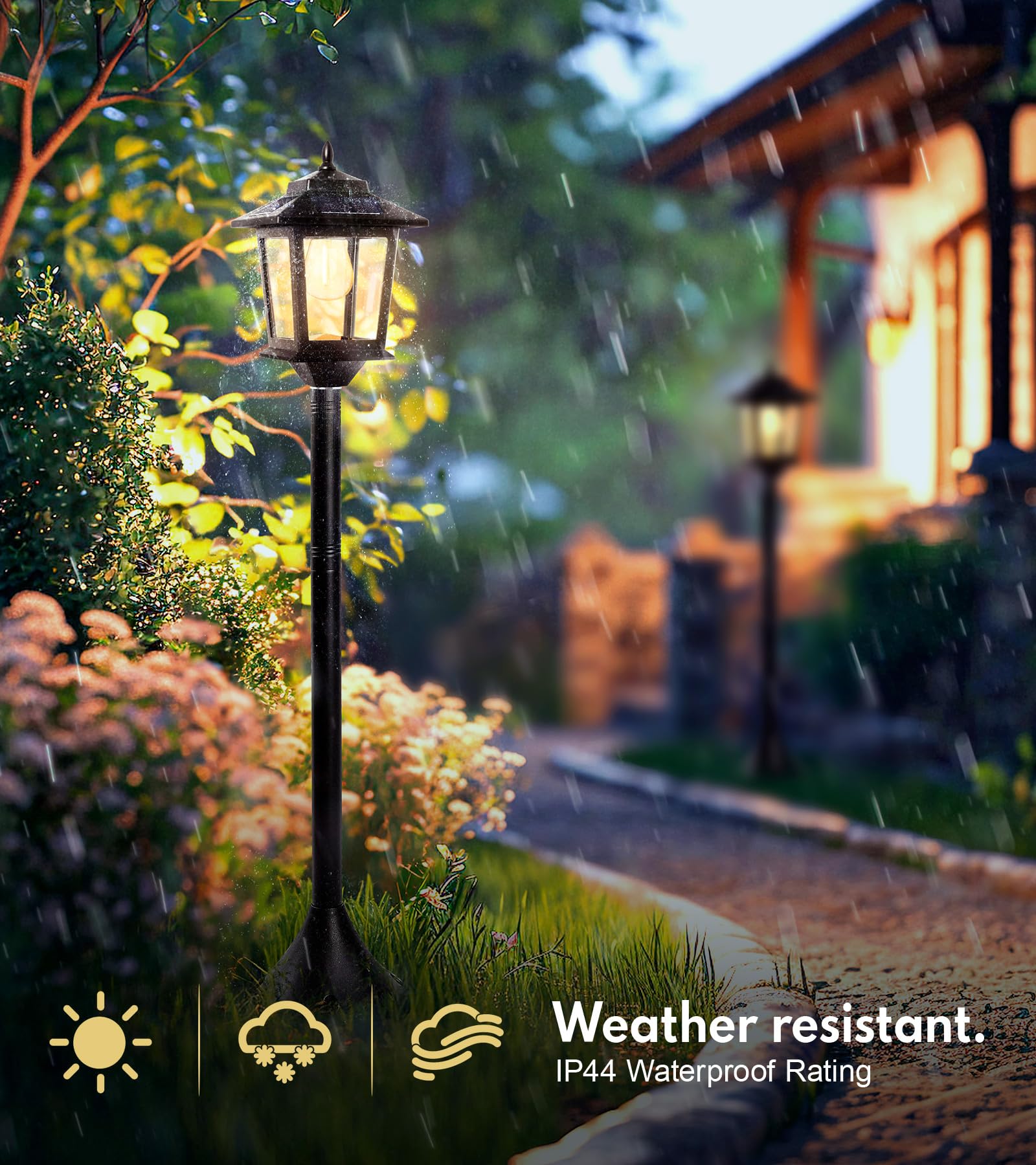 PASAMIC 63 Solar Lamp Post 2Pack, Outdoor Lights Waterproof, Pole Lights Outdoor, Floor Lamp for Patio, Warm White, Replaceable