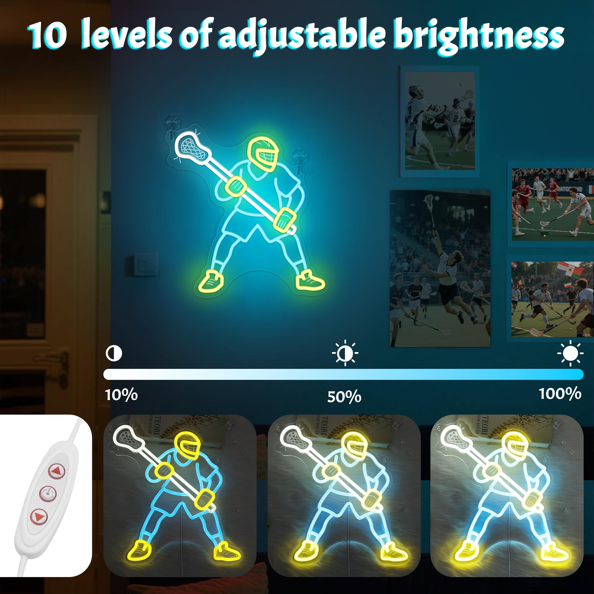 Lacrosse Neon Sign-Dimmable Sport Wall Decor With Usb Power  Unique Lacrosse Gifts For Boys & Men  Led Bedroom Light For Man Cave College Dorm Lacrosse Fan Accessories