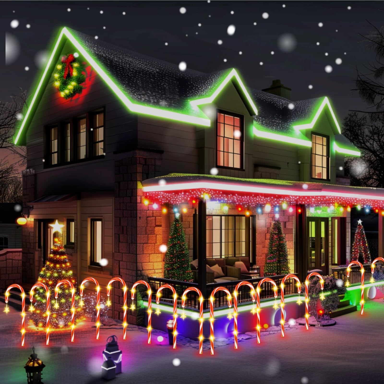 Christmas Solar Candy Cane Pathway Lights Decorations Outdoor Yard 24 Pack Candy Canes Lights For Christmas Lawn Decorations Out