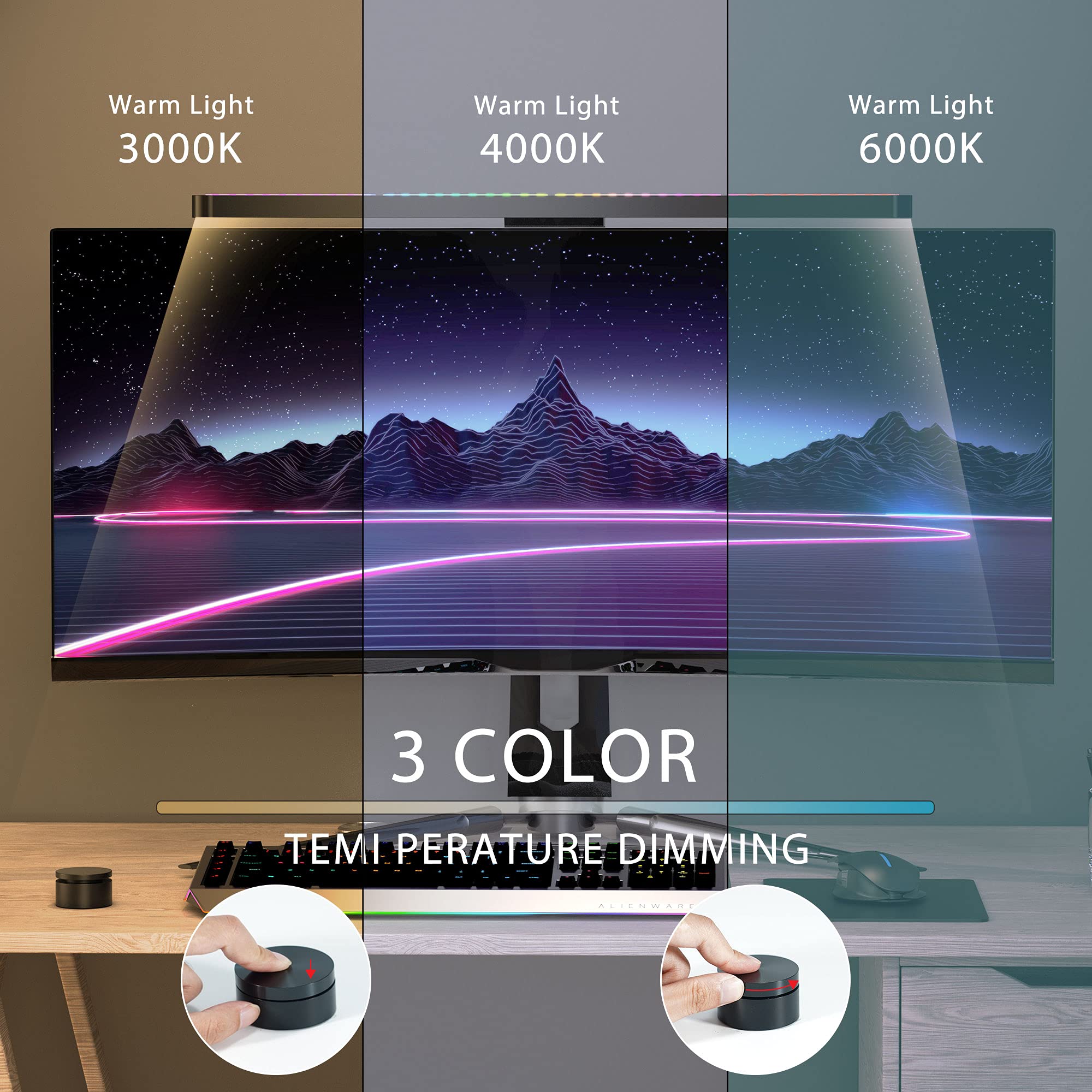 MELIFO Wireless Monitor Light Bar with Remote Control, Stepless Dimming, 3 RGB Modes - Backlight for Gaming