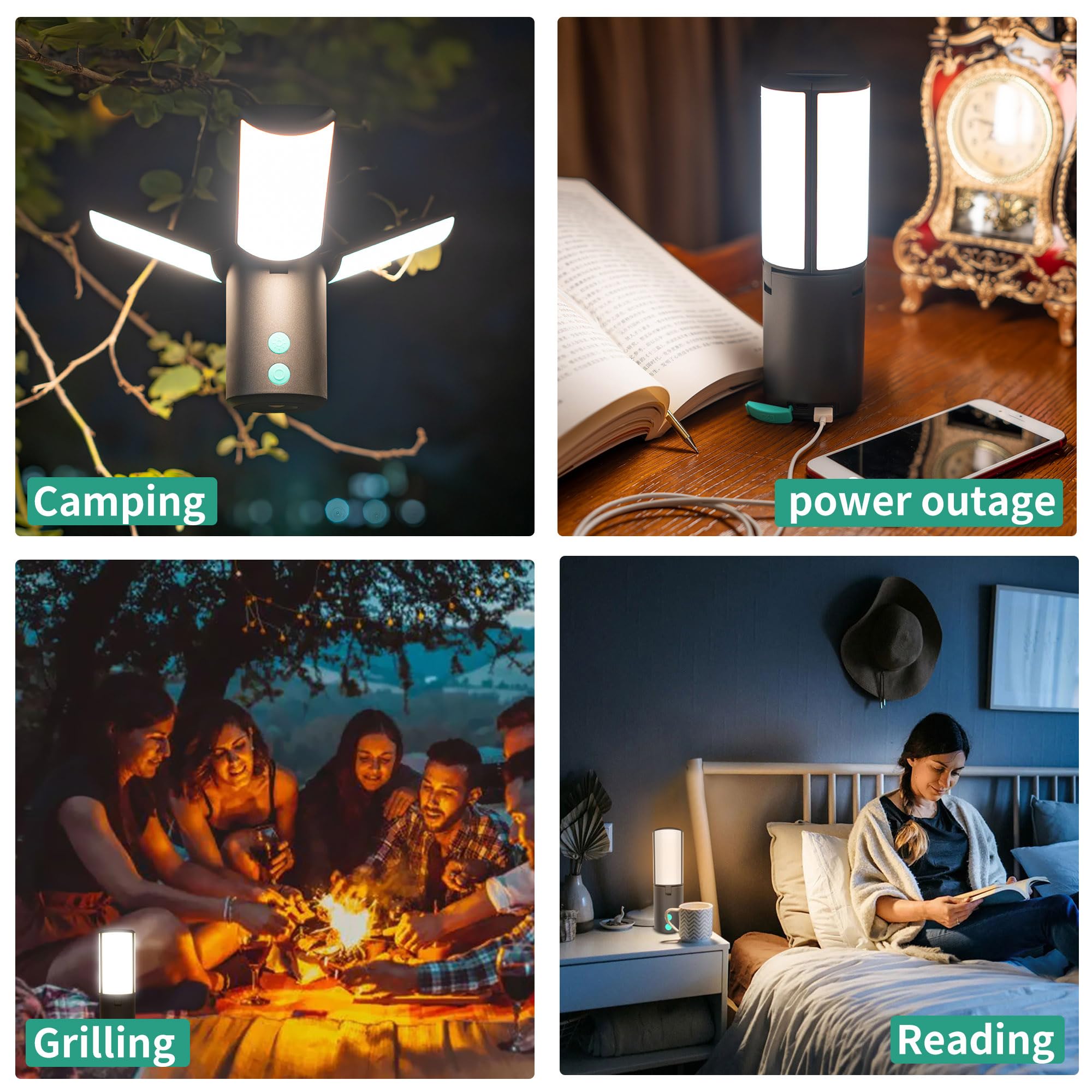 JINHODY Rechargeable LED Lantern - 8000mAh Solar Powered, 4000LM Camping Lights for Indoor/Outdoor Use, USB Charging, Emergency