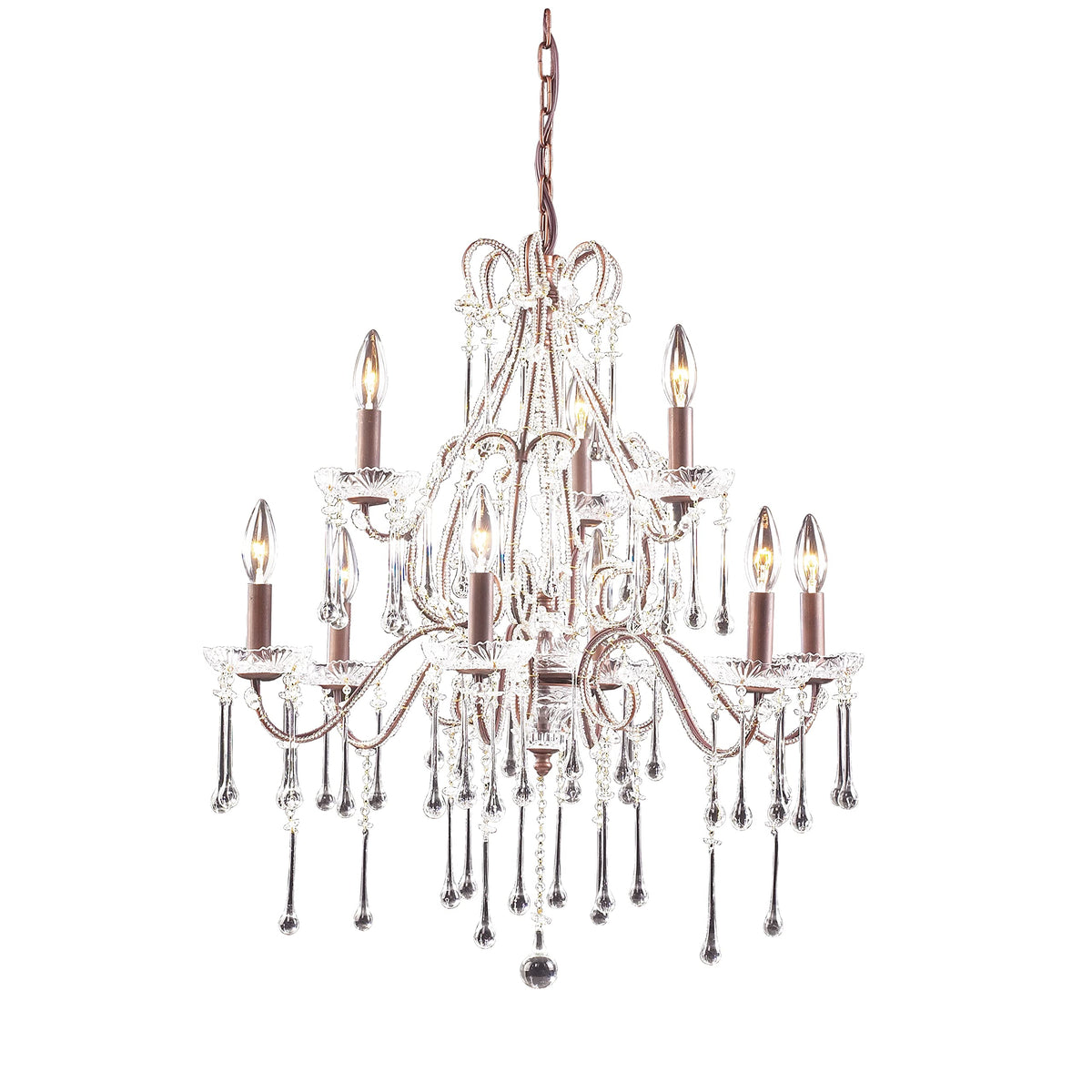 Elk Home Opulence 25'' 9-Light Chandelier In Rust/Clear Crystal - Elegant Metal Lighting Fixture