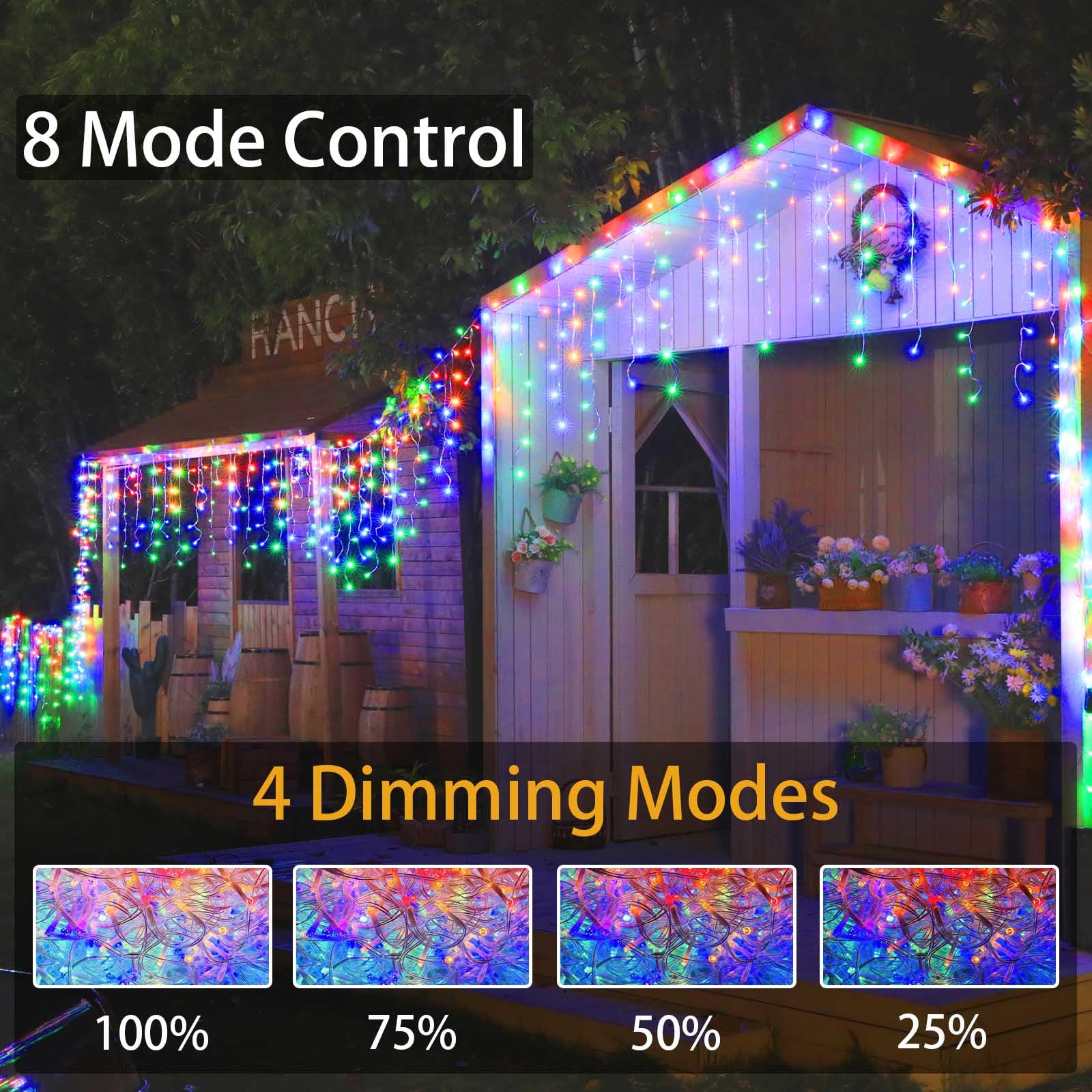 SOSHOT Christmas String Lights - 1280 LED, 99Ft, 8 Modes, Remote Control, Waterproof, Multicolor