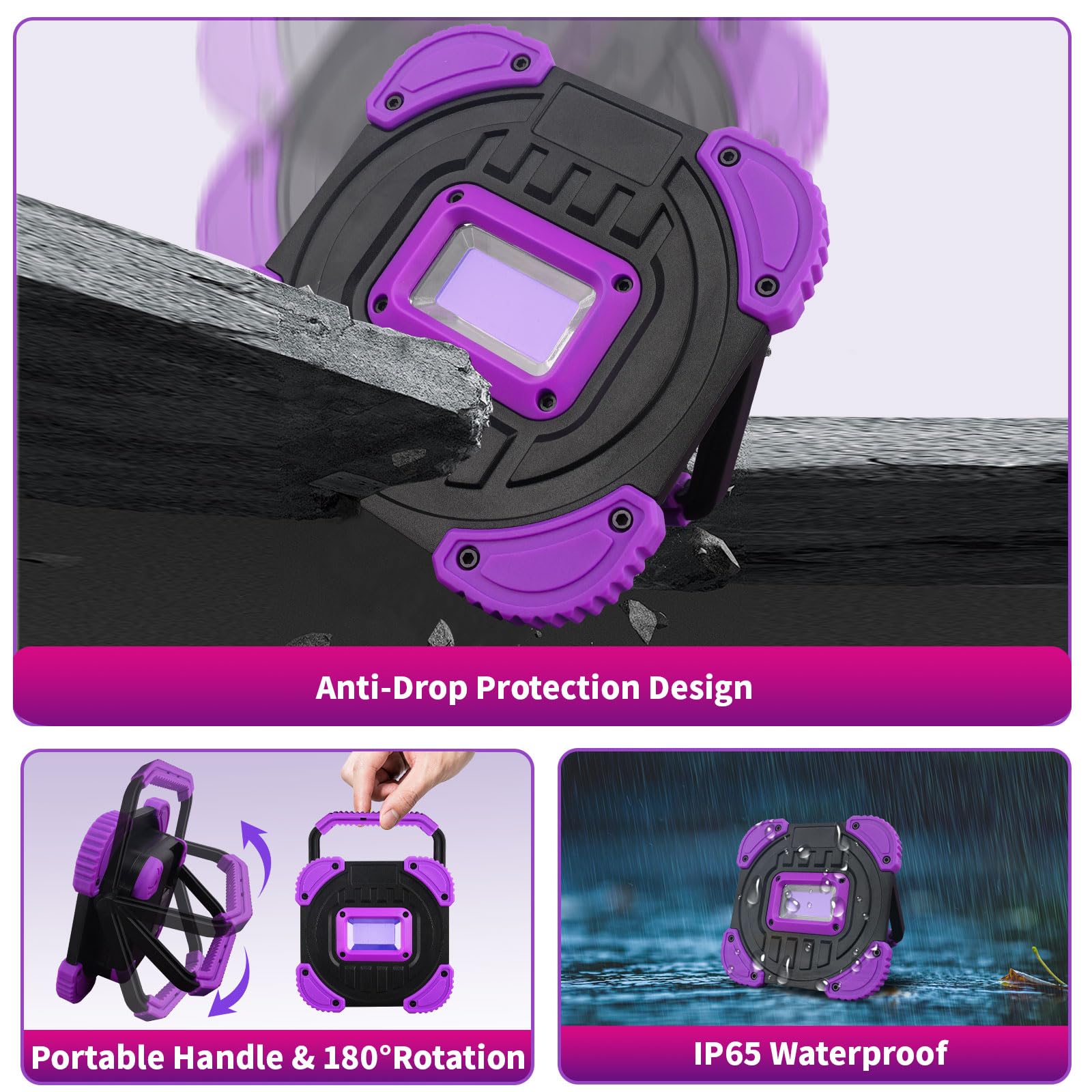 Rechargeable Black Light, Cordless 395Nm Battery Powered Blacklights For Glow Party, Ip65 Waterproof, Body Painting, Fishing, Ha