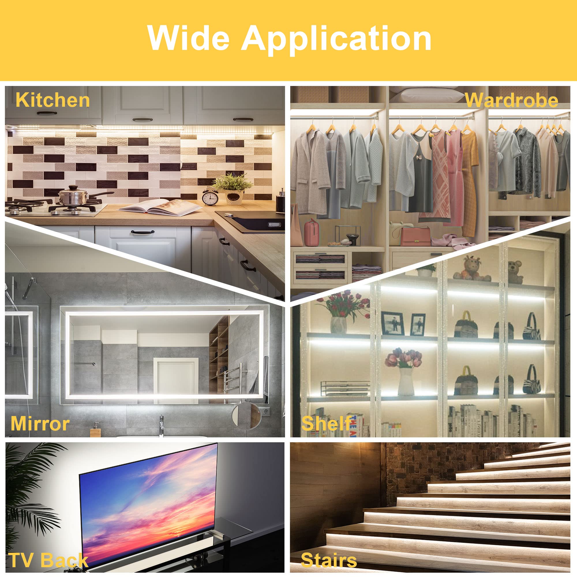 Lafulit 10 Pcs Under Cabinet Lights Kit, Stick On Lights, Flexible Led Strip Lights With Remote And Power Adapter, For Kitchen C