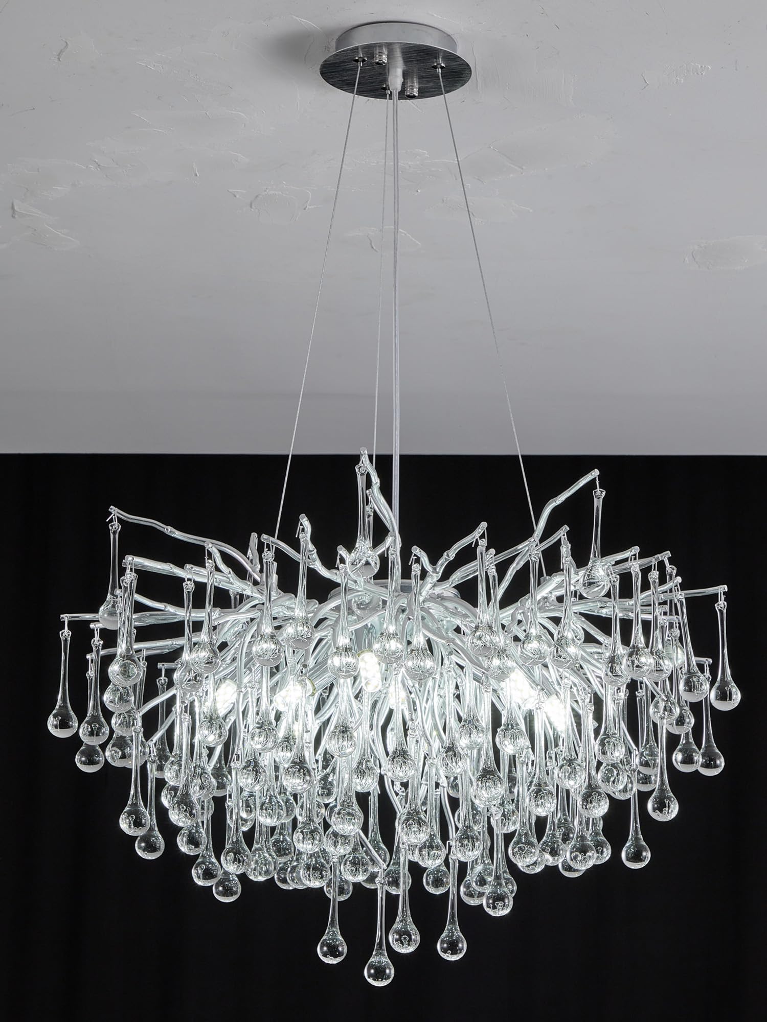 Upfelw Modern Crystal Raindrop Chandelier  Silver Round Art Deco Tree Branch Lighting Fixture for Dining Room Living Room Foyer 13 Lights D31.5