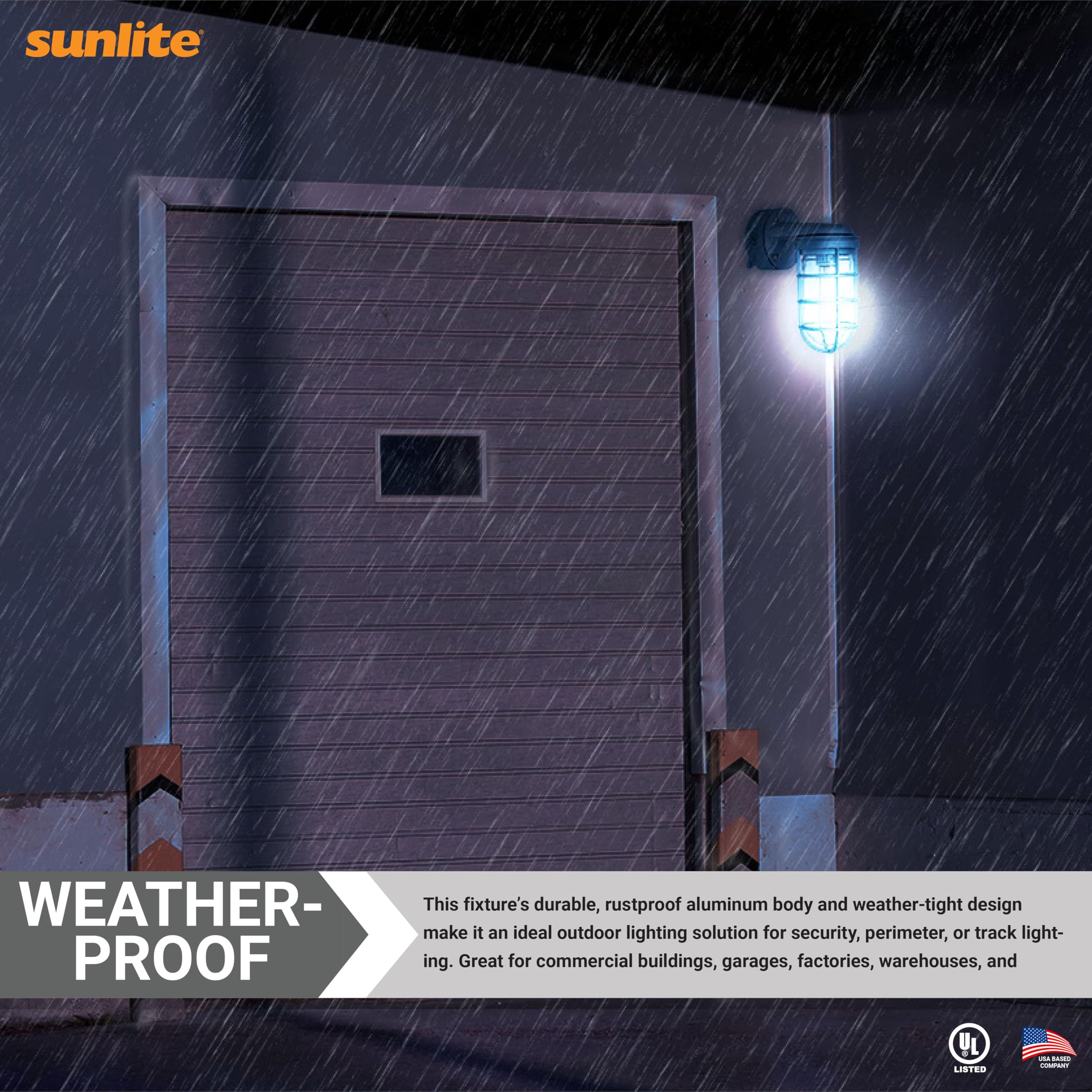 Sunlite Vaporproof Industrial Jar Light Fixture, Medium Base Socket (E26), Wall Mount, 100W Max, 120V, For Security Construction
