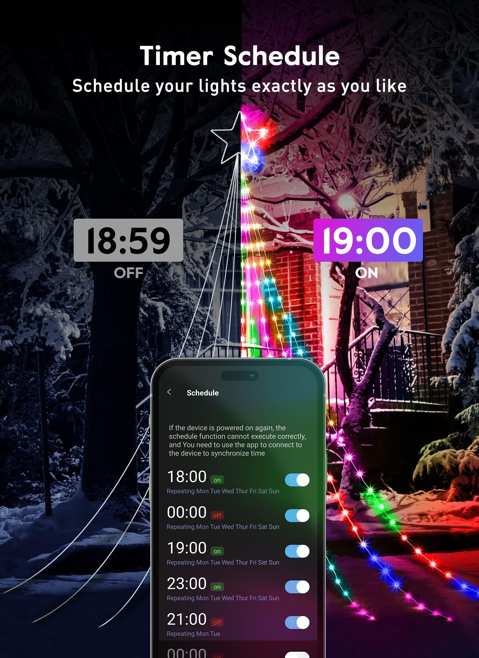 Outdoor Christmas Star String Lights, 16.4Feet 317Led Smart Rgb Waterfall Tree String Light With App Remote Control, Diy Timer M