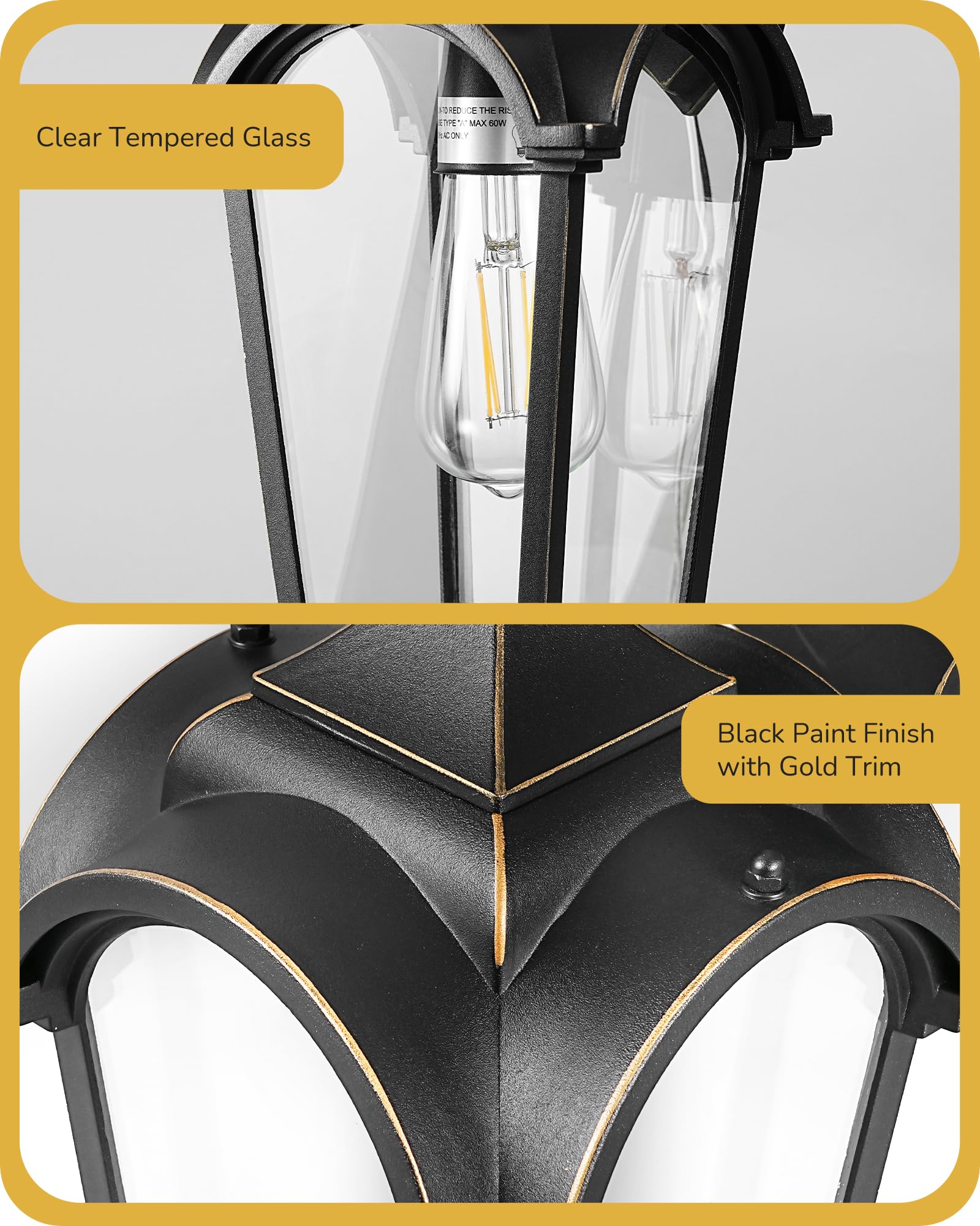 EDISHINE Dusk to Dawn Outdoor Wall Lights, Waterproof Exterior Light Fixtures, Black Wall Sconce Porch Lighting with Clear Tempe