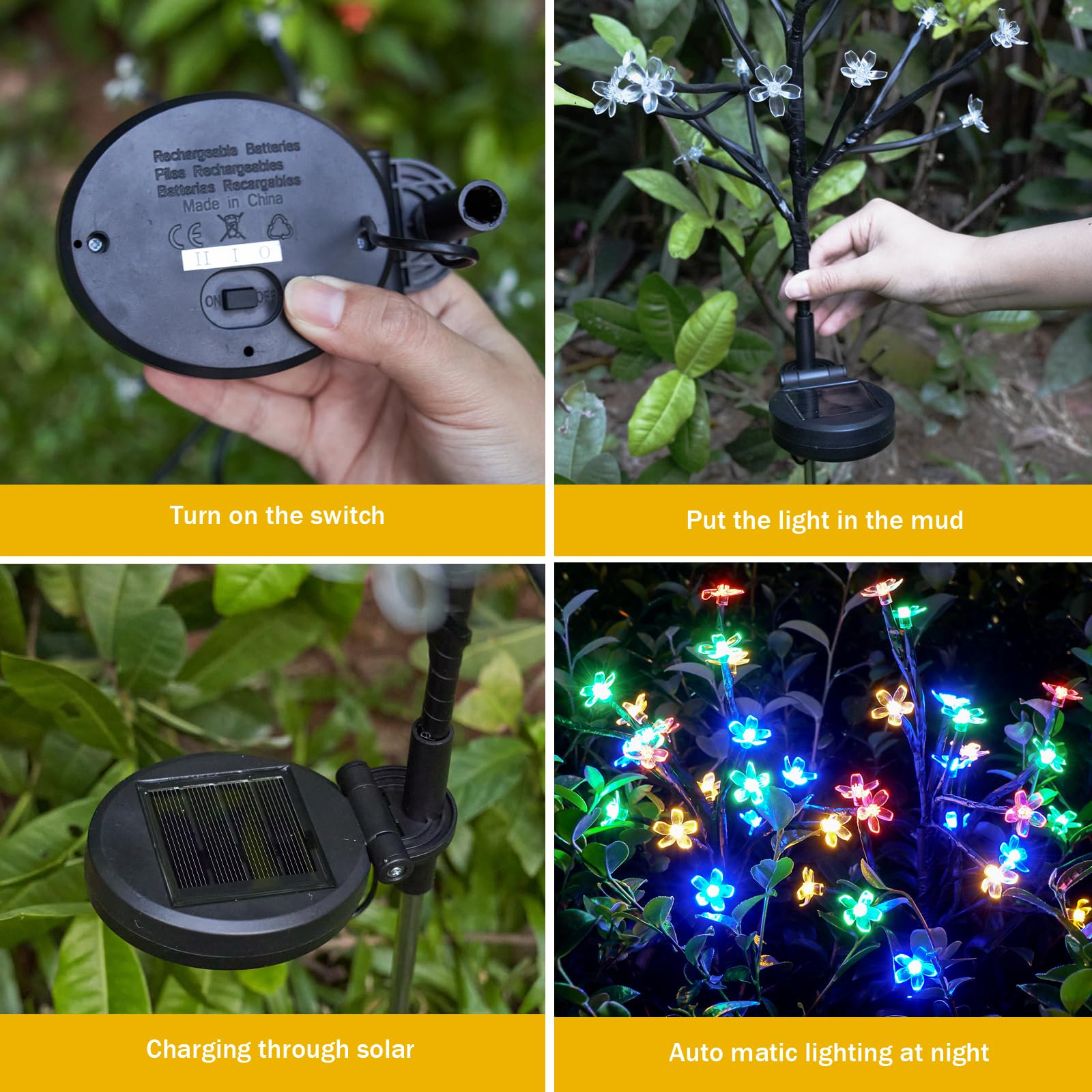 Iueecen Solar Garden Lights Outdoor,Waterproof Solar Lights For Outside Decorative 4Pack, 80Led Solar Flowers Garden Decor, Outdoor Solar Lights For Yard Pathway,Lawn,Solar Garden Decorations