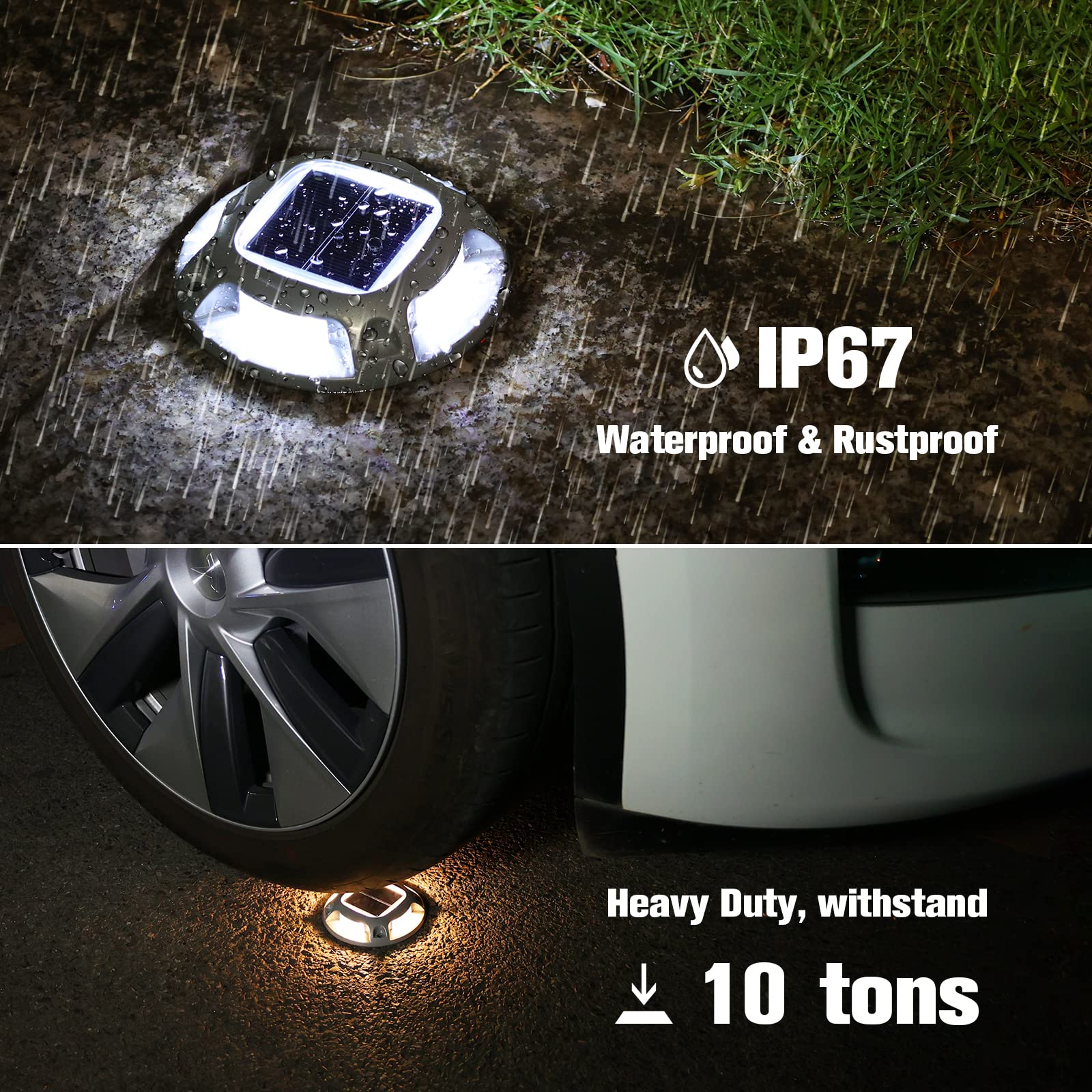 VOLISUN Solar Driveway Lights 4 Pack, Waterproof LED Deck Lights, White/Warm White, Aluminum, Model 21360ZM