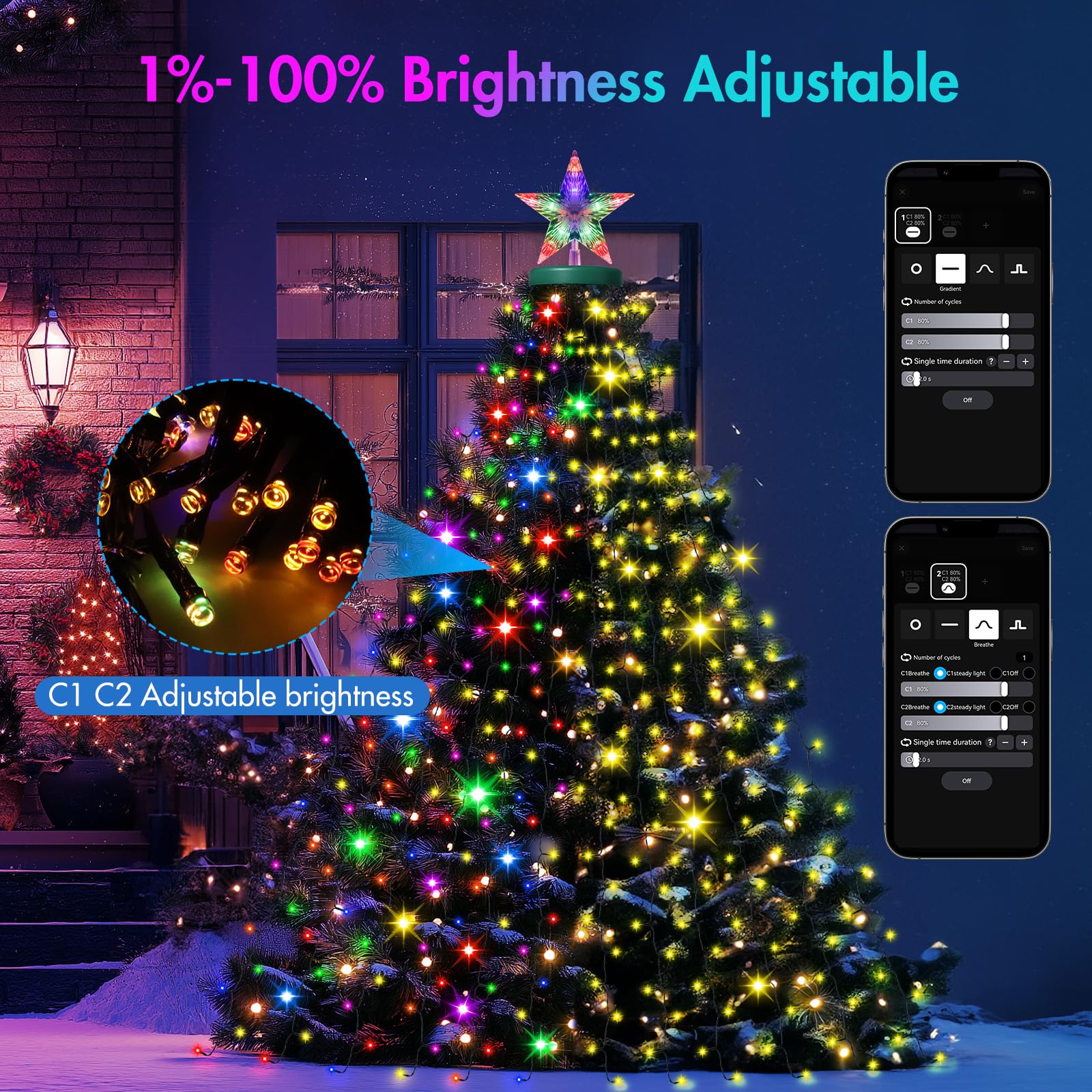Smart Cascading Twinkle Lights For Christmas Tree, 410Led Christmas Tree Lights App Control Music Sync, 6.6Ft X 16 Lines String Lights For Indoor Outdoor Xmas Tree Decor, Warm White & Multicolor