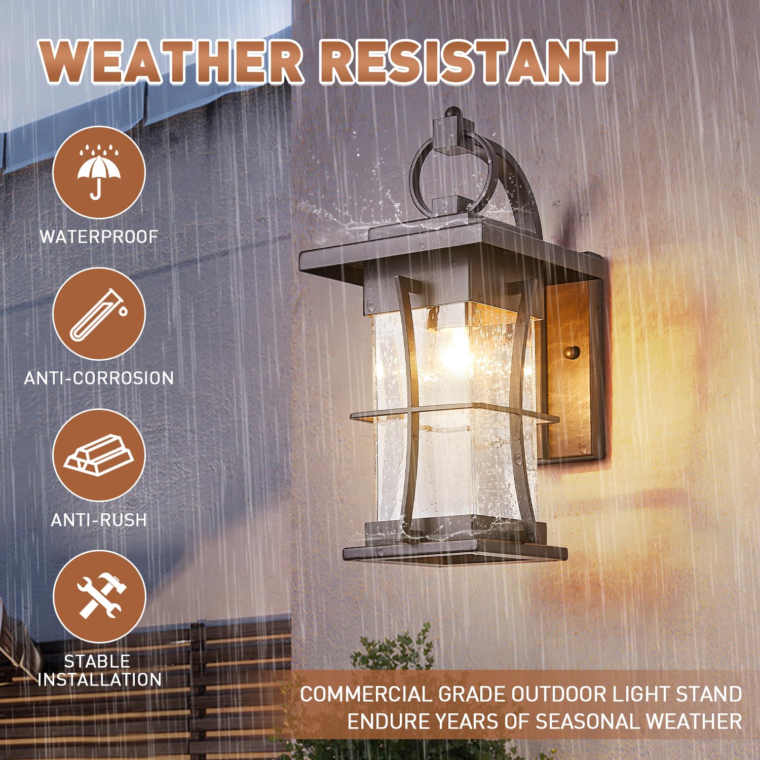 EERU Outdoor Wall Sconce Light Fixture, Oil-Rubbed Bronze, Large, Metal, Model EERU10, Seeded Glass, Porch Lantern