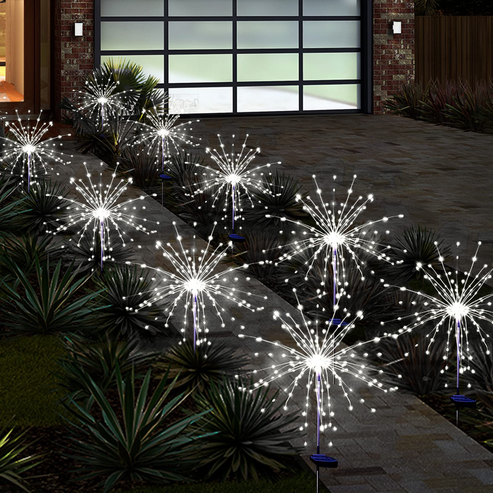SolarEra Solar Garden Firework Lights, 4 Pack 120 LEDs, Waterproof Twinkle Lighting, White