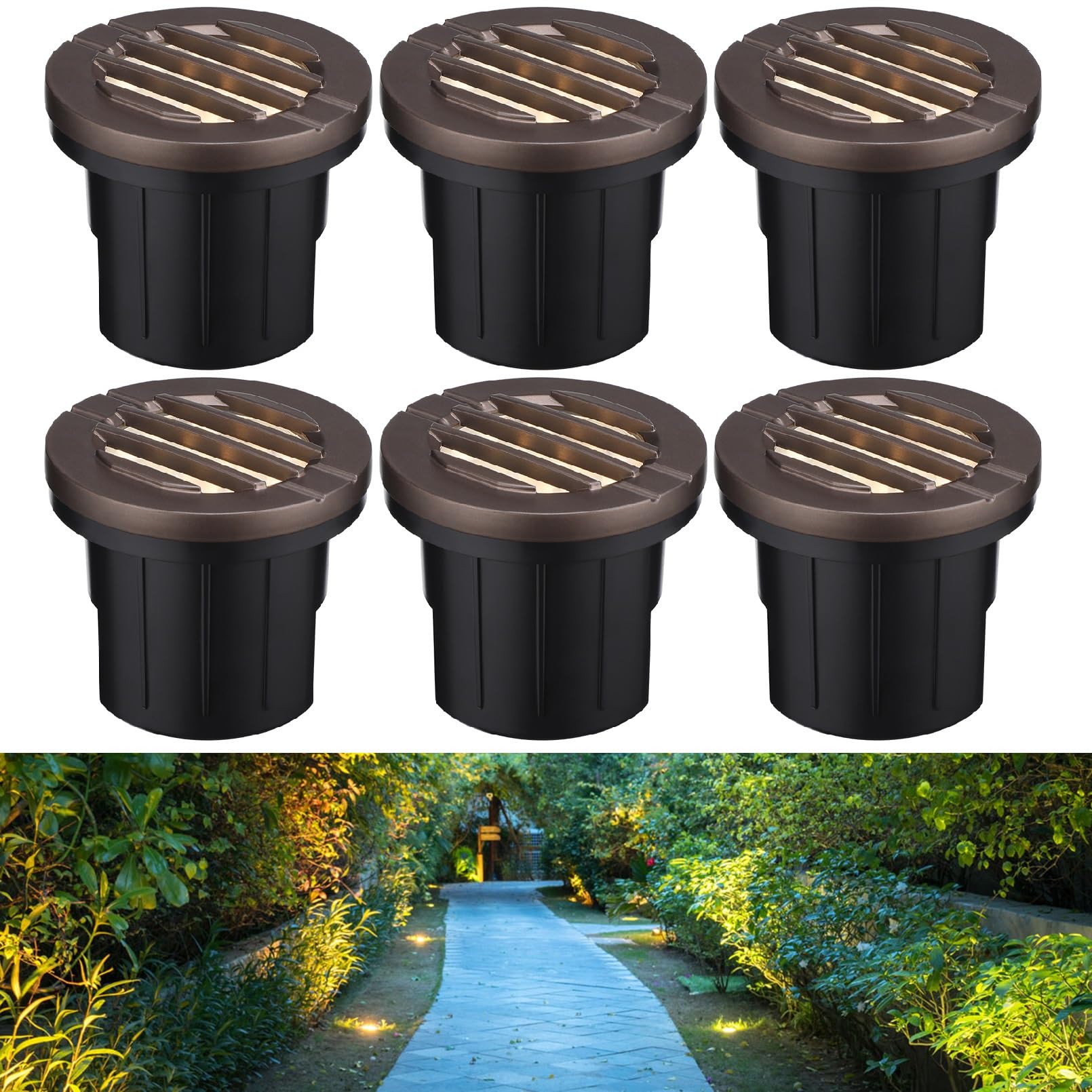 LEONLITE 6W LED Well Lights, 12-24V AC/DC, IP67, Aluminum, Oil-Rubbed Bronze, 3000K, 6 Pack, Model 