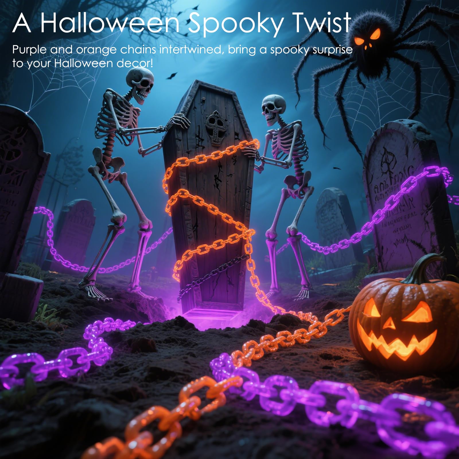 Ohwewant Solar Halloween Decorations Outdoor  10Ft Purple Chain Lights  Waterproof Solar Halloween Lights For Outdoor Haunted House Party Skeleton Dog Cosplay Props Yard