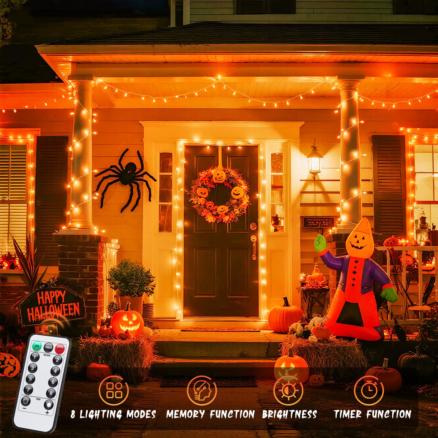 Jmexsuss 33Ft Orange Battery Operated Halloween Lights, 100 Led Twinkle Fairy String Lights With Remote, Waterproof For Indoor/Outdoor Use
