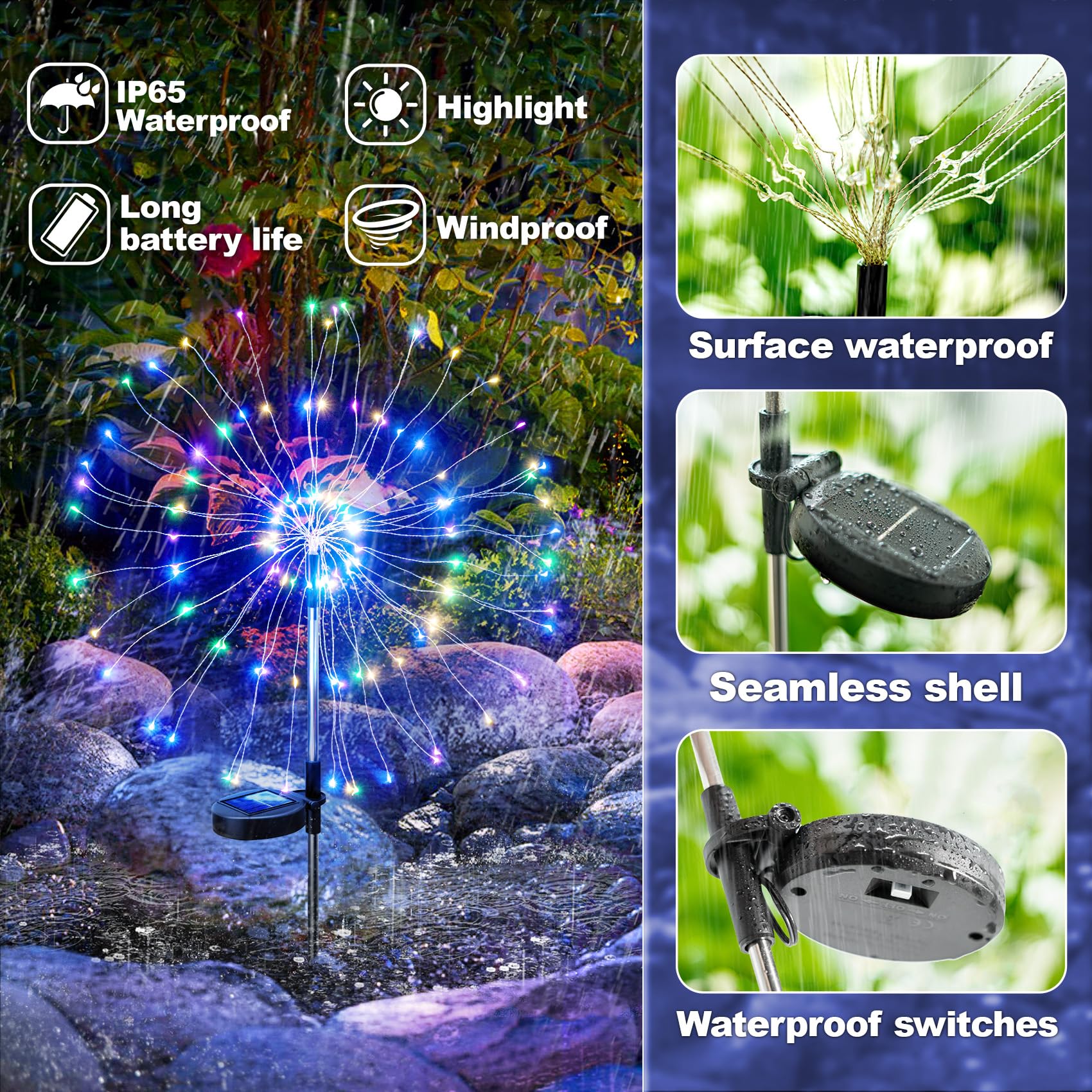Anordsem Solar Lights Outdoor Waterproof 6 Pack 120 LEDs Multicolor Garden Light   Lamp