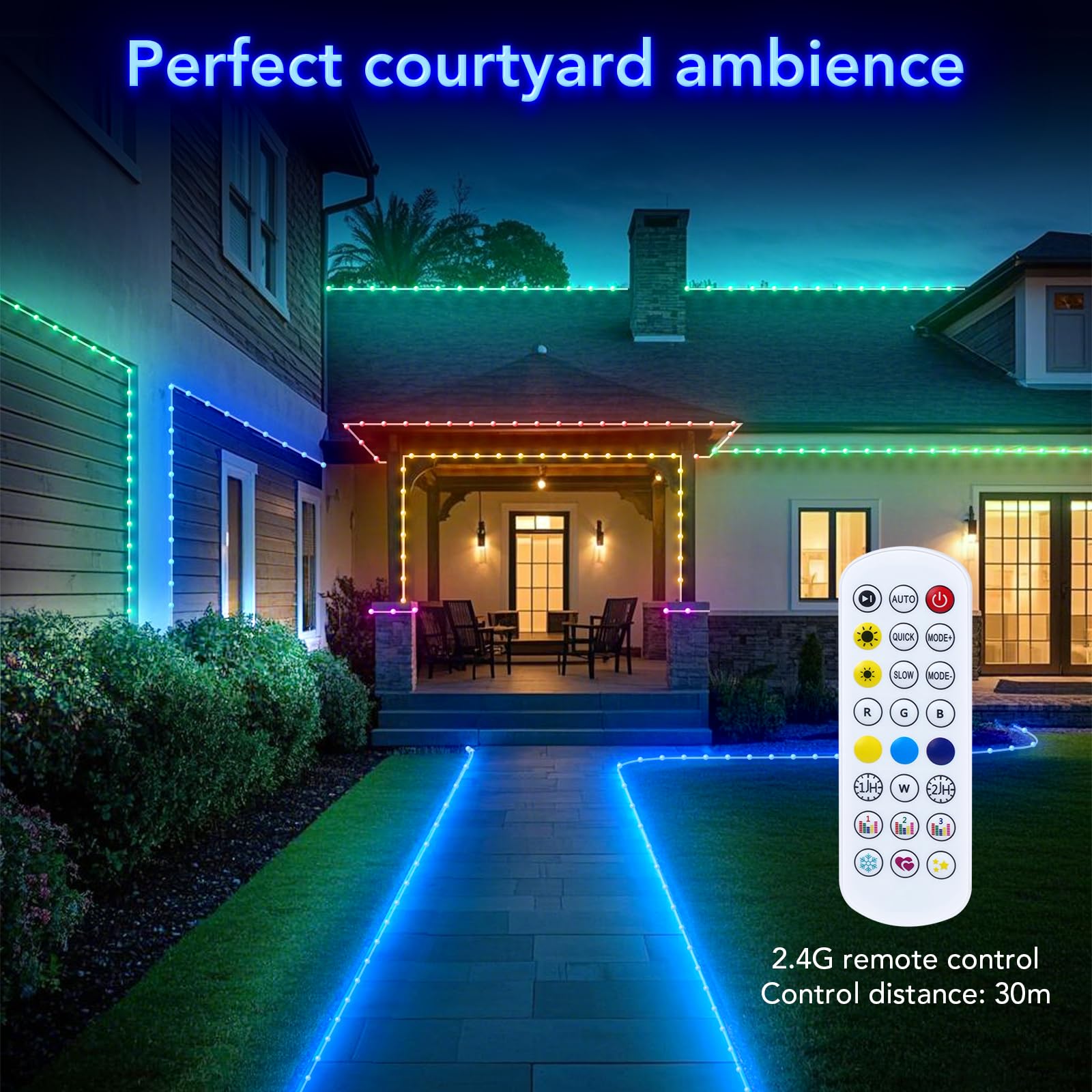 SILFU LED Strip Lights, 130FT (2 Rolls of 65.6ft), Waterproof IP67, RGB, 24Key Remote, Music Sync, Room Decoration