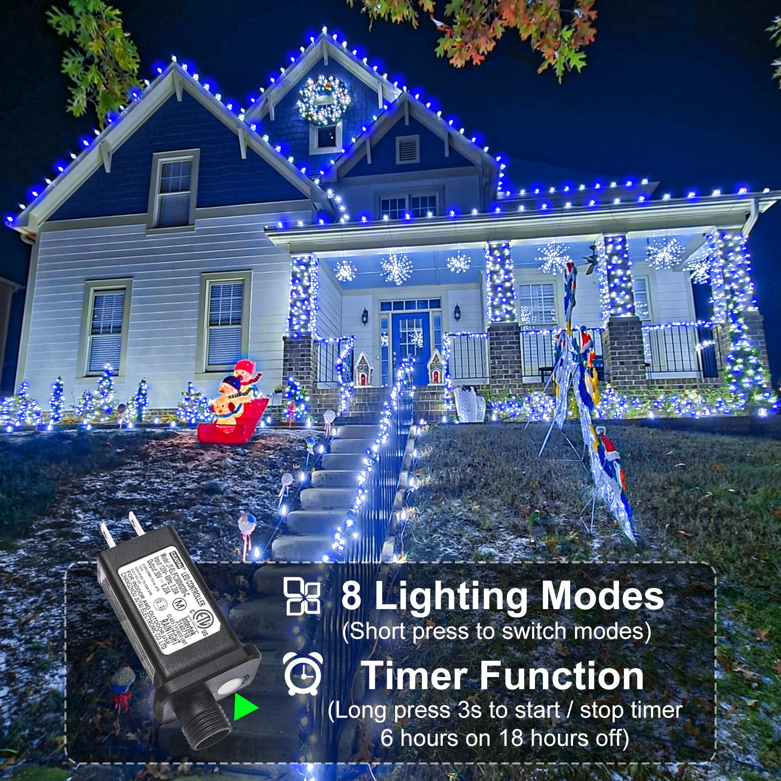 Christmas Lights Outdoor, 66Ft 200 Led Christmas Tree Lights With 8 Modes Waterproof, Green Wire Plug In String Lights For Indoo