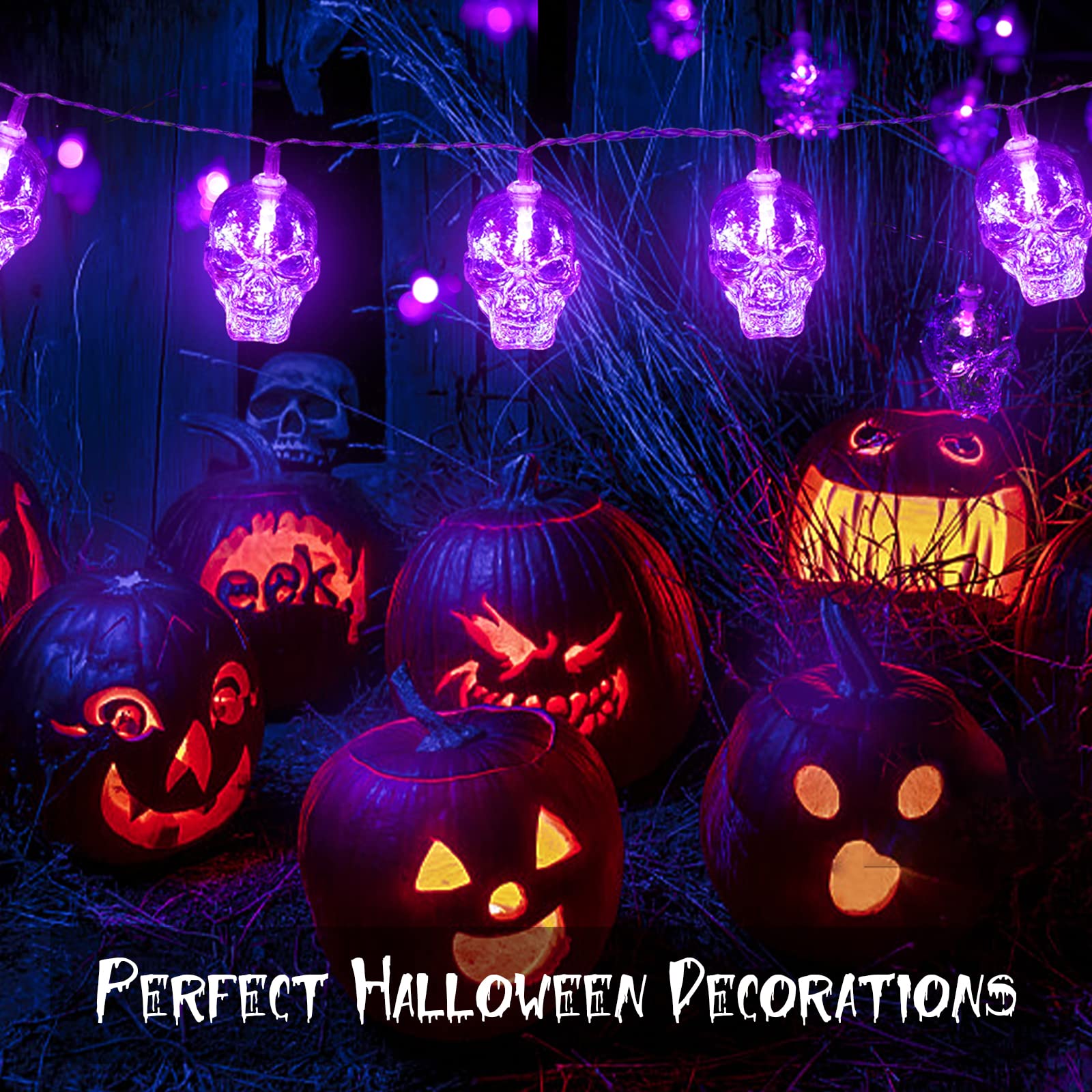Suddus Halloween Lights Indoor Battery Operated, Halloween Skull String Lights Scary Skeleton 20Led, Spooky Halloween Door, Yard, Party, Decoration