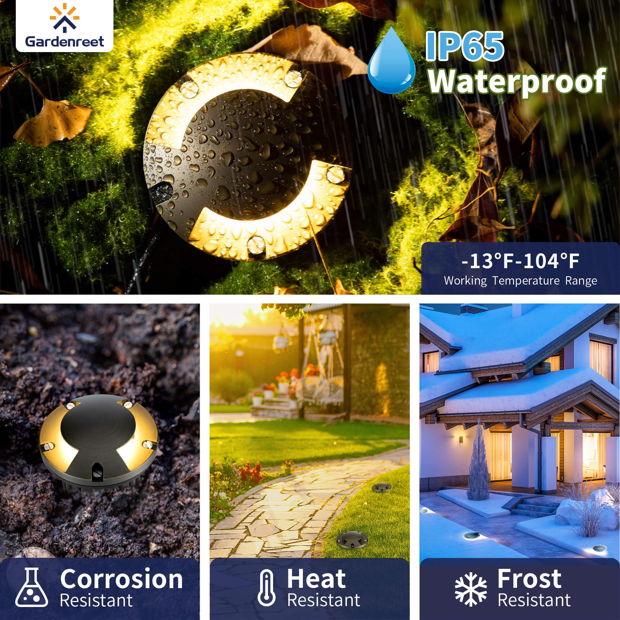 Gardenreet Brass In Ground Lights Kit - 6 Pack with 150W Transformer, MR16 Bulb, 100ft Wire, Antique Brass, Model WELL-2204B-KIT-6PCS