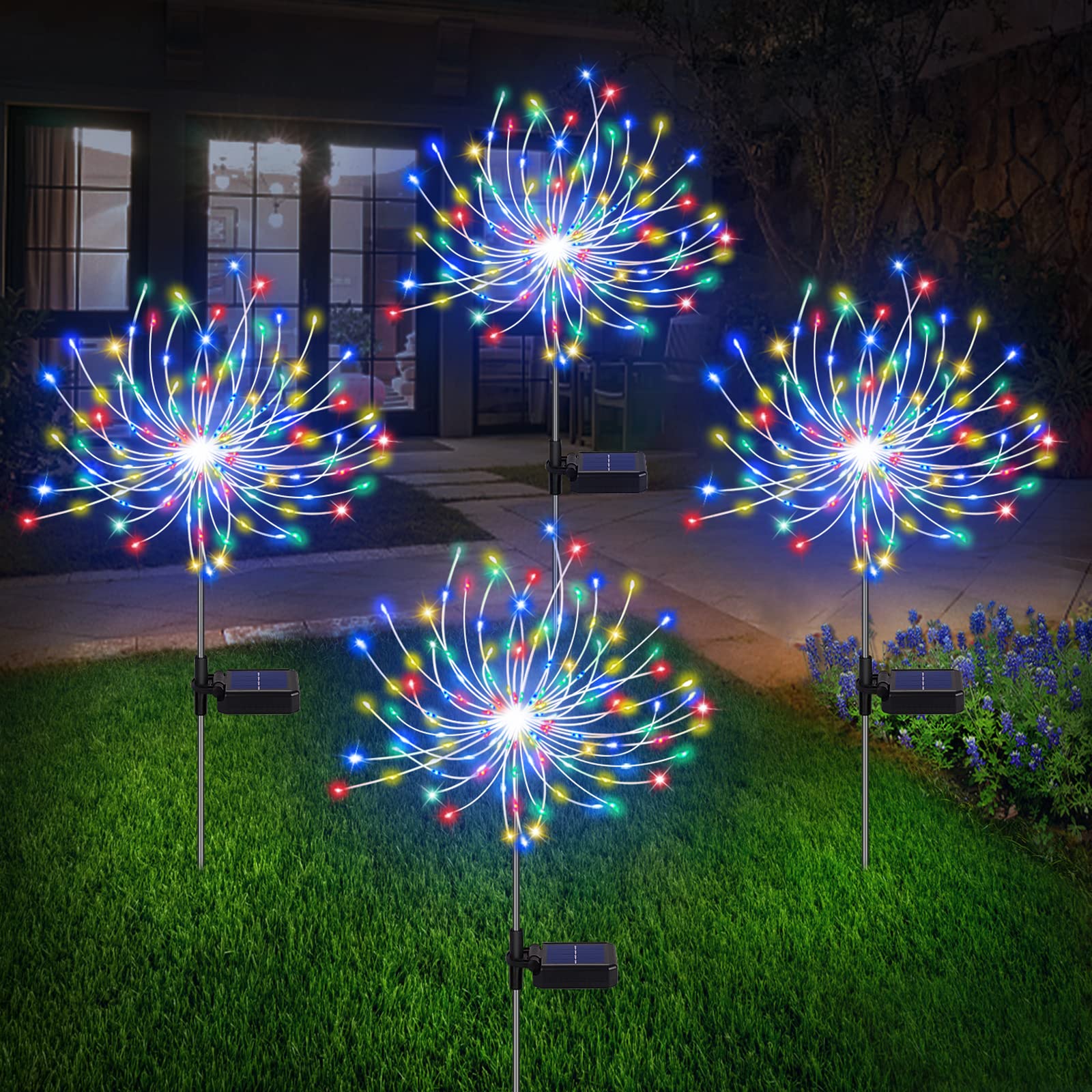 Botfal Solar Garden Firework Lights 4 Pack 120 LED Waterproof Starburst Lamp Medium Colorful Model 315