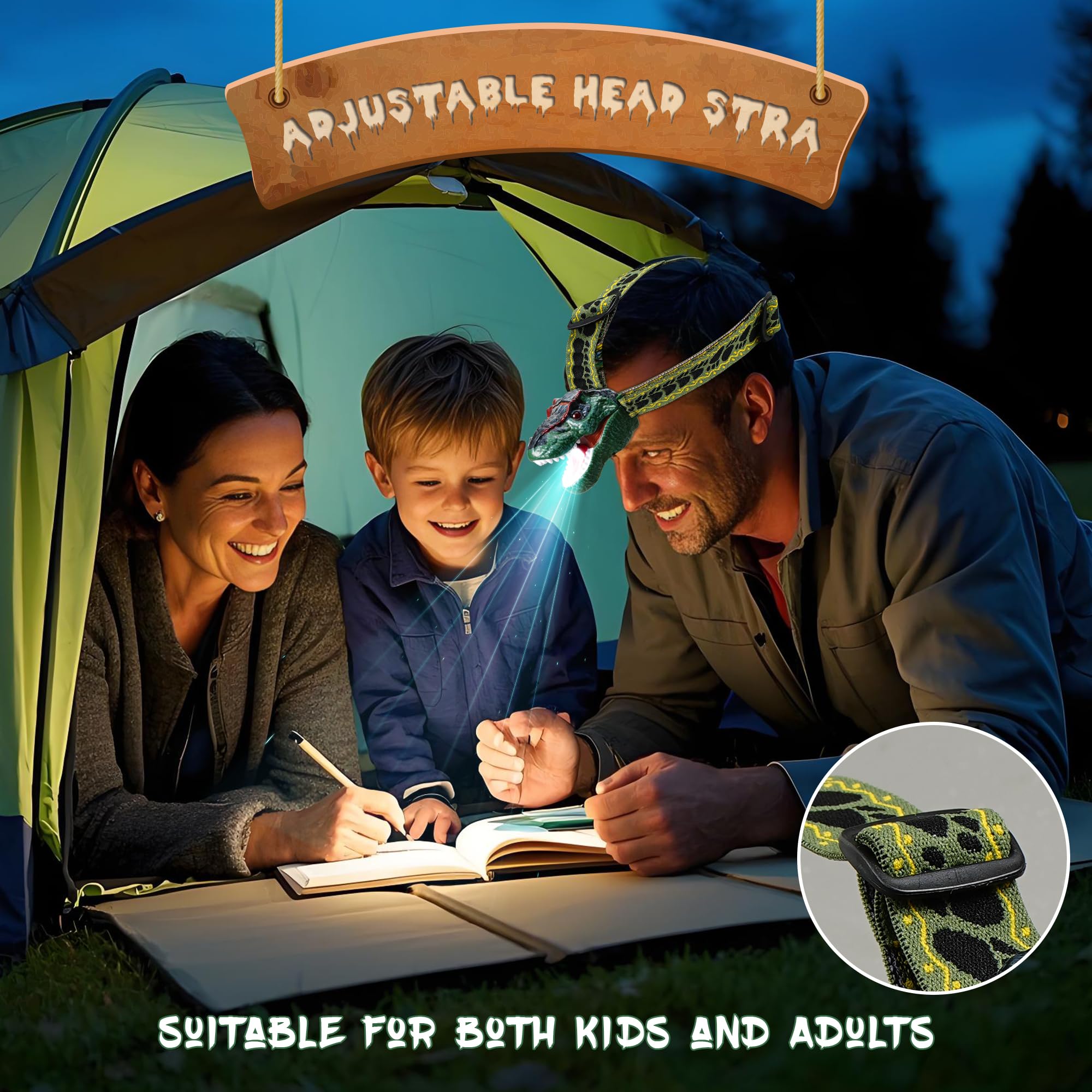 Sanyiyiba Dinosaur Headlamp For Kids T-Rex Led Flashlight With Roar Sound And Adjustable Headband Fun Kid Camping Gear Outdoor H