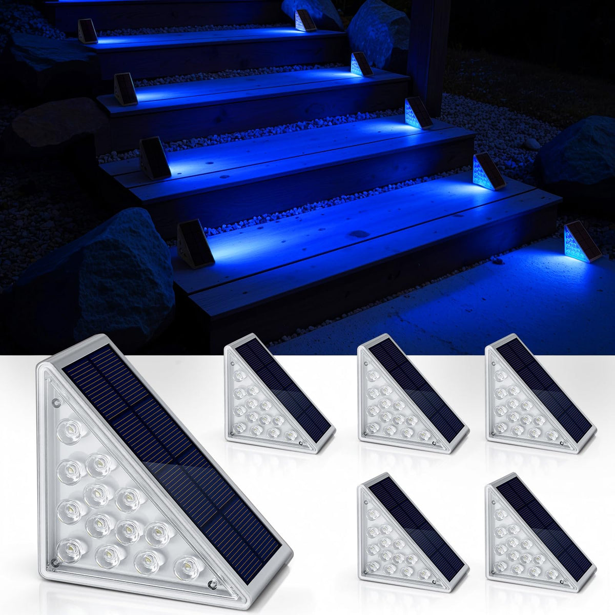 Niorsun Solar Step Lights For Outside,6 Pack Blue Led Outdoor Step Lights, Stair Lights Outdoor For Patio, Fence, Yard, Walkway,