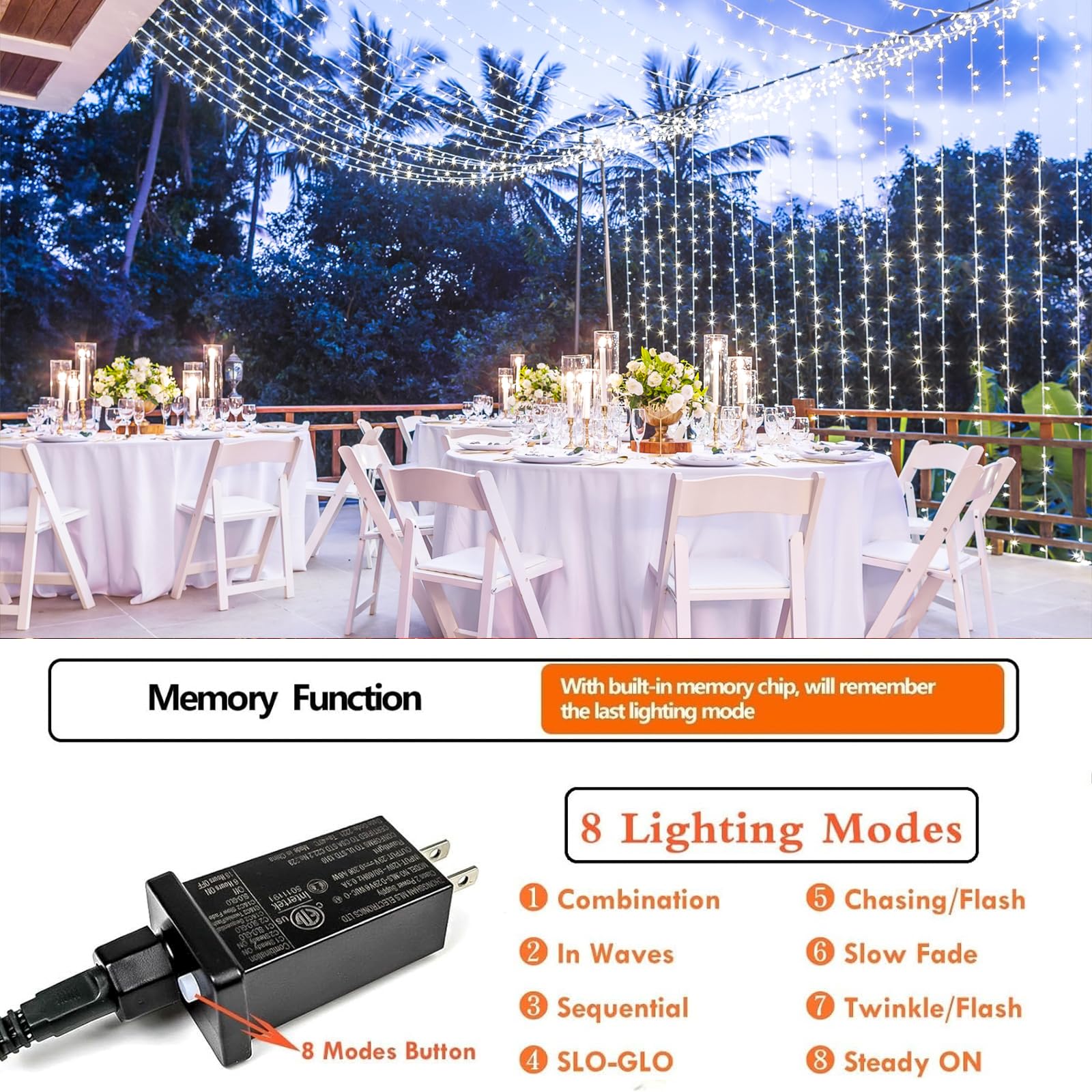 Sanjichawhite Extra-Long 66Ft String Lights Outdoor/Indoor, 200 Led Upgraded Super Bright Christmas Lights, Waterproof 8 Modes Fairy Lights For Garden Patio Party Wedding (Cool White)