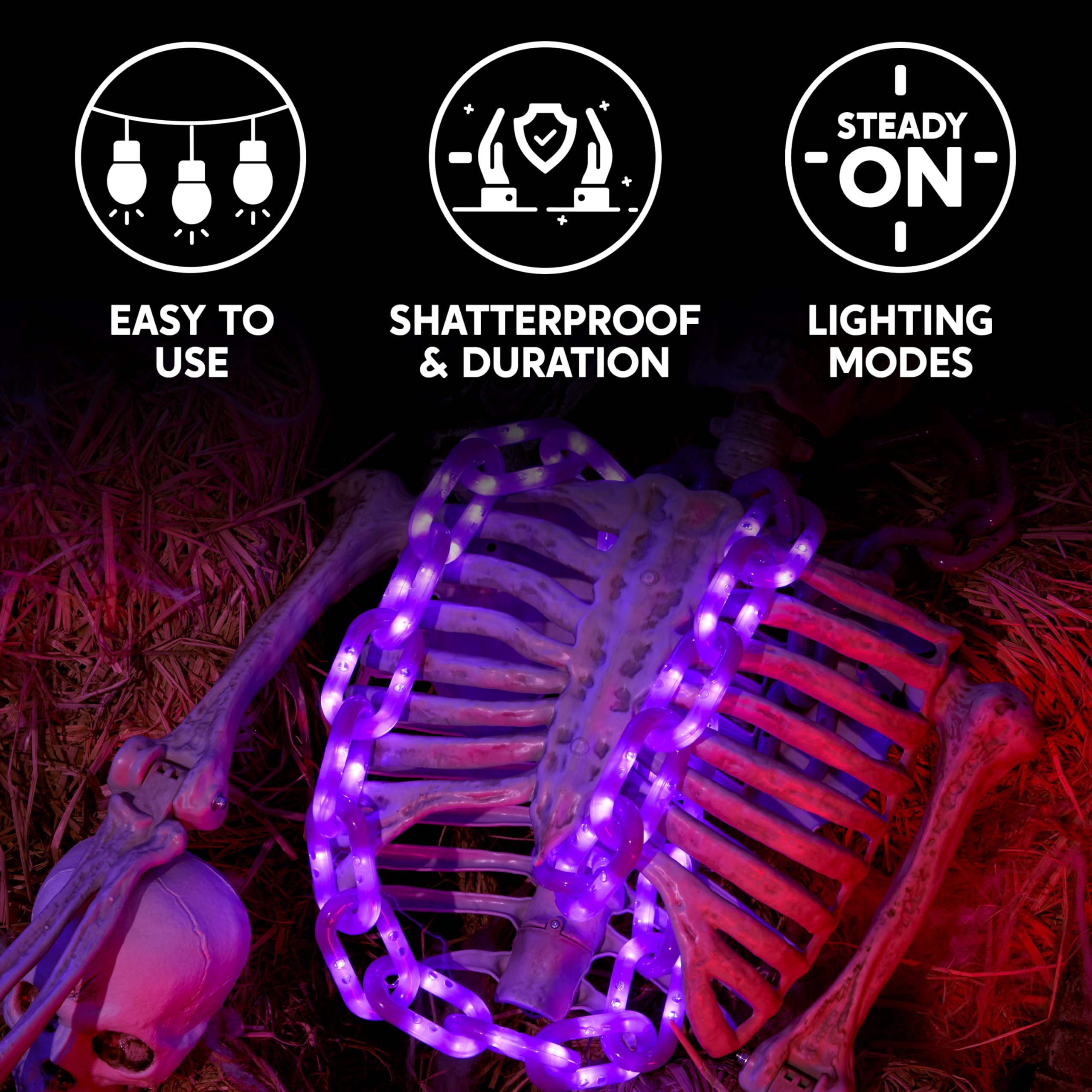 Joyin 8Ft Halloween String Lights Battery Powered Led Plastic Chain String Lights Waterproof  8 Lighting Modes  Timer Function  Led Light For Halloween Party Yard Pathway Indoor Outdoor Decor(Purple)
