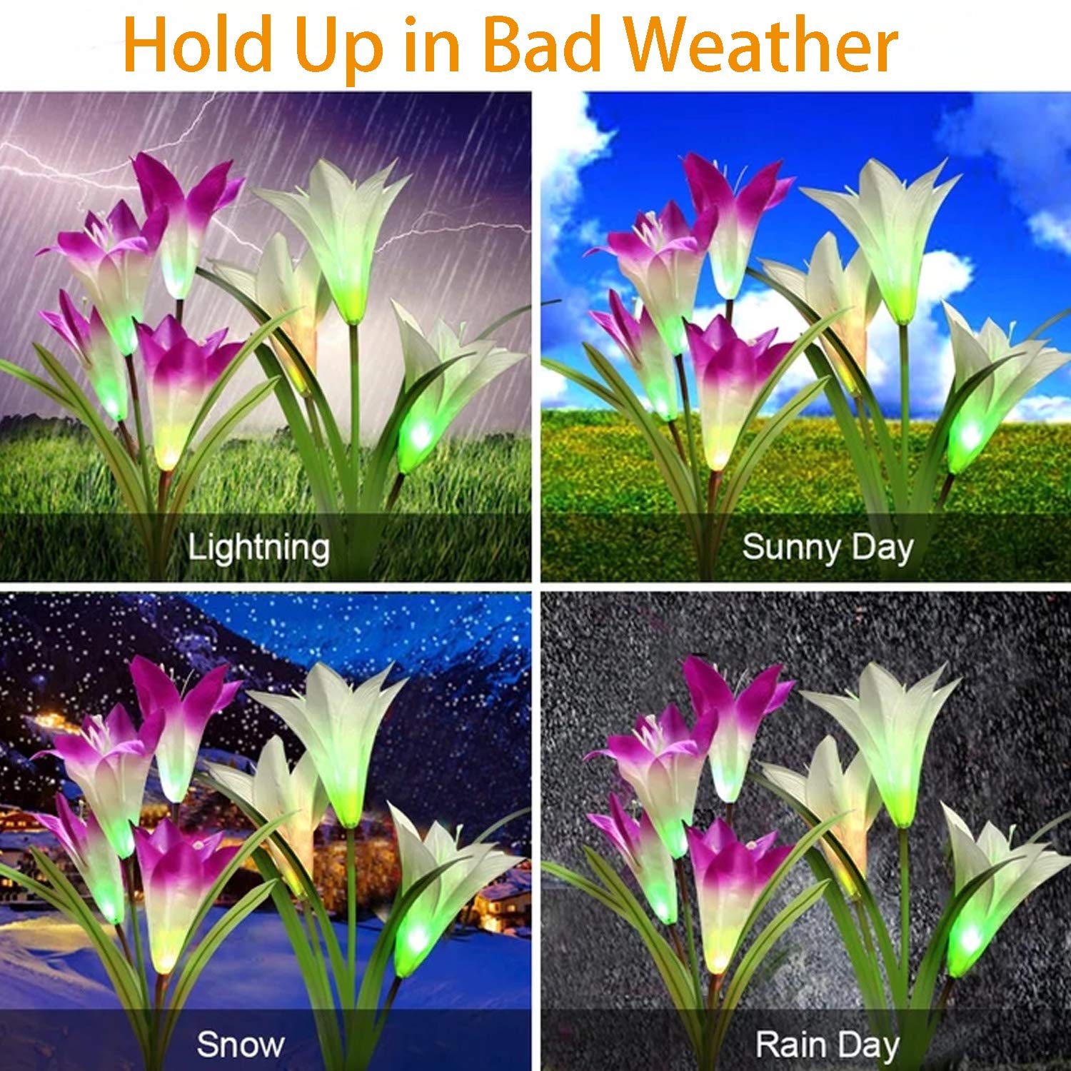 Angmln 6 Pack Solar Flowers Lights,24 Bigger Head Solar Lily Flowers, 7 Color Changing Pathway Lamps For Garden Patio Yard Party