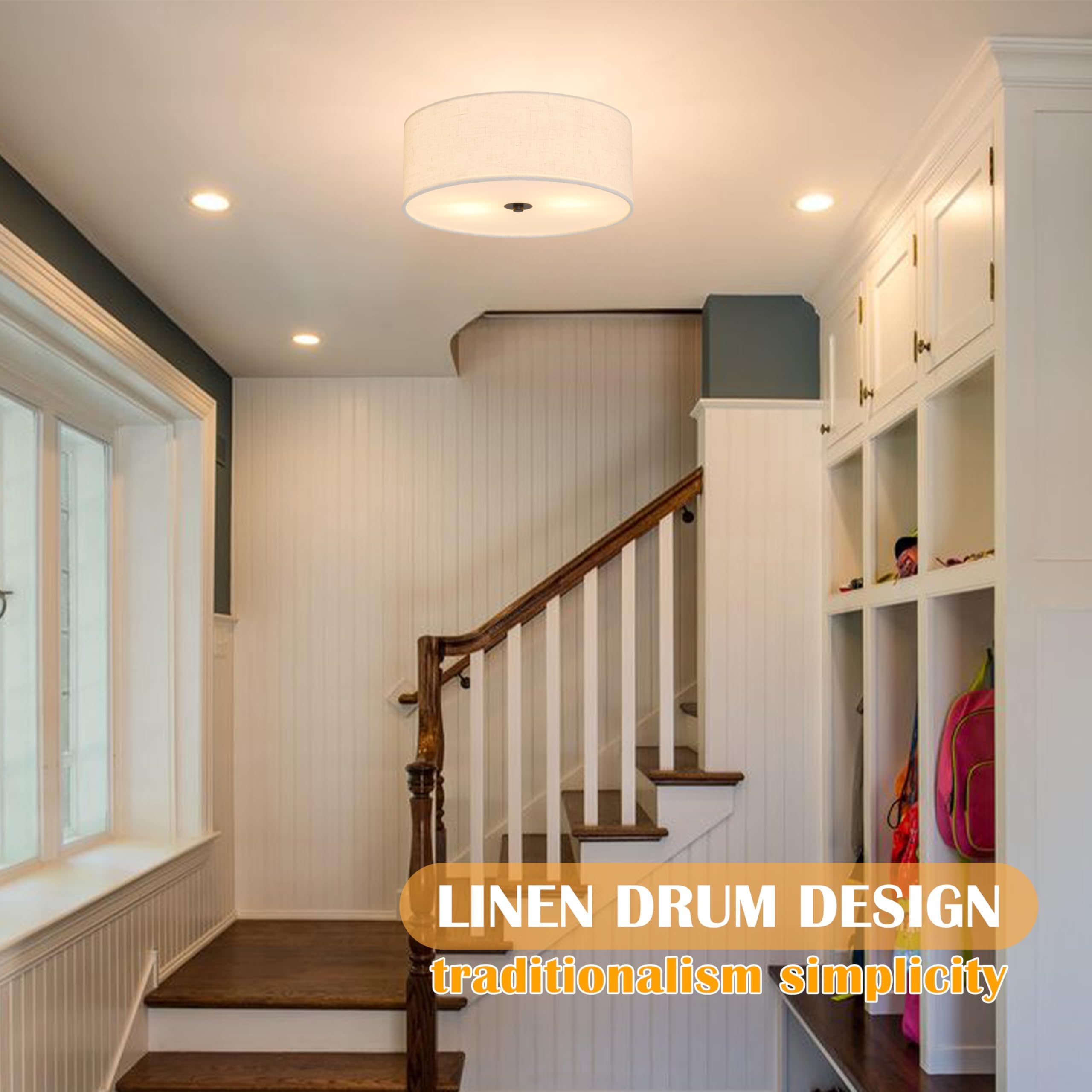 12.6 Inch Flush Mount Ceiling Light 2-Light Drum Modern Black Light Fixture Ceiling Light Fixture Close To Ceiling Light Fixture