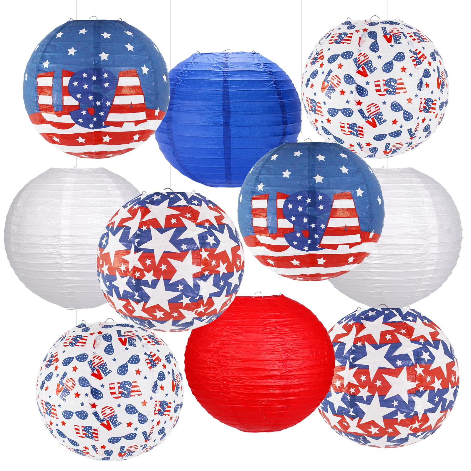 Yunxuan 4Th Of July Decorations Red White And Blue Hanging Paper Lanterns For Patriotic Decorations American Independence Day Me