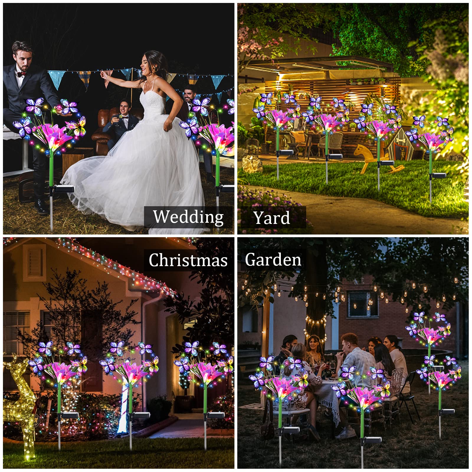 Aukora Solar Garden Lights - Waterproof Heart-Shaped Design With Butterflies & 7 Color Changing Leds - 2-Pack, Multicolor