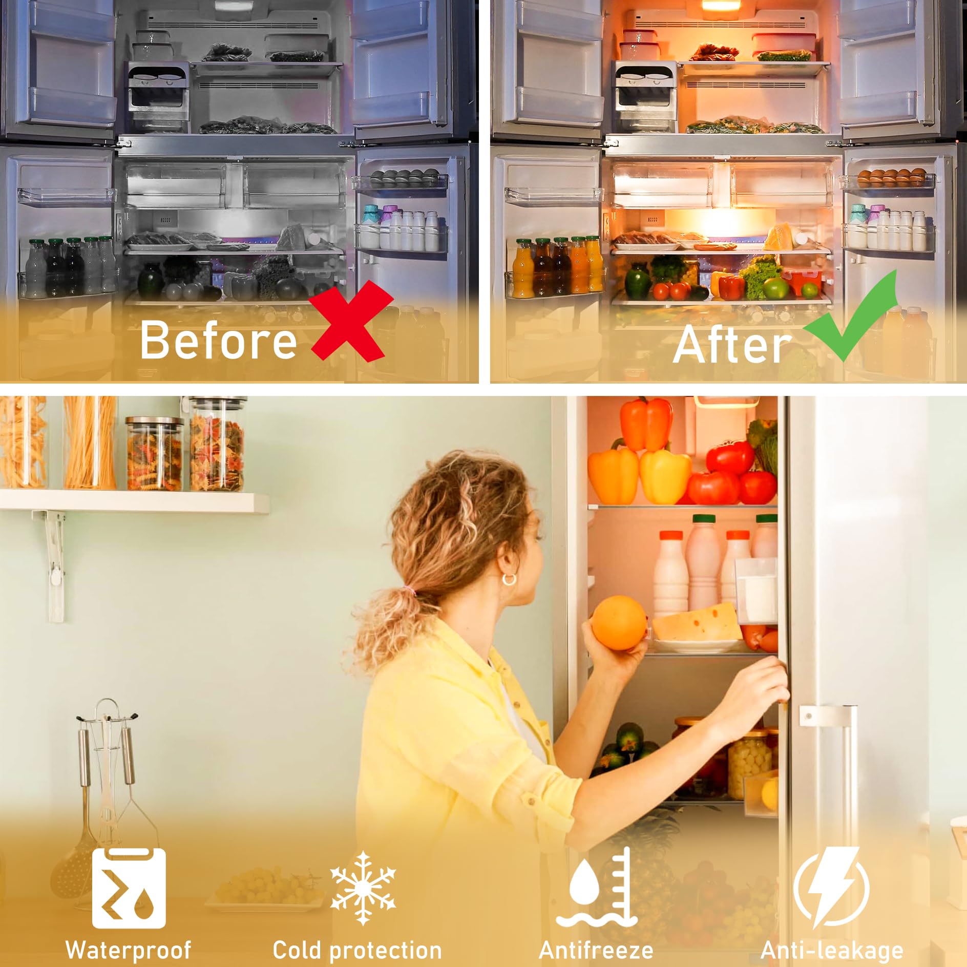 Hansang Led Refrigerator Light Bulb E26 Base, 3000K Soft White, 6W Waterproof Appliance Bulb 60Watt Equivalent, A15 Small Fridge