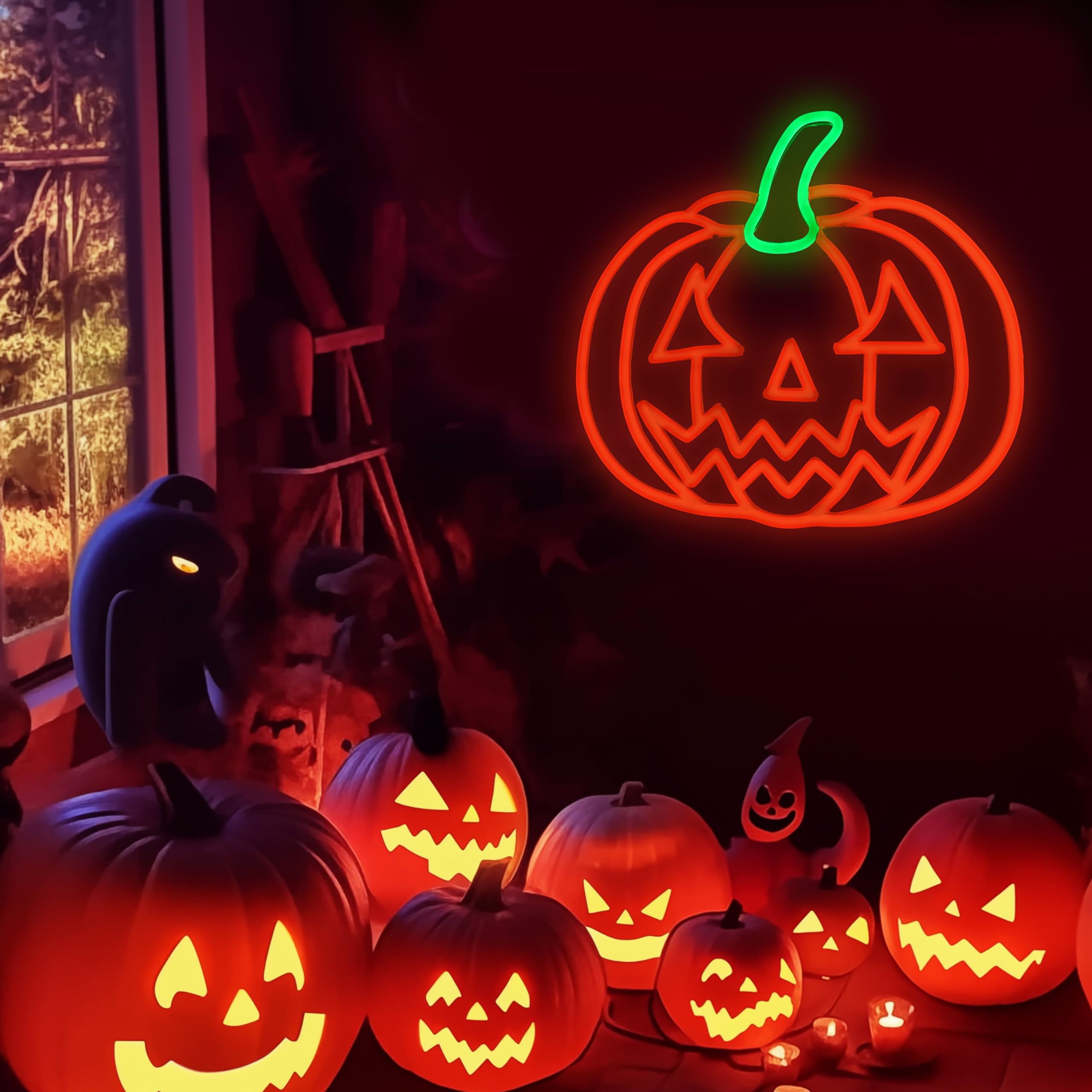 Shellvcase Halloween Neon Sign, Pumpkin Light, Adjustable Brightness, Battery/USB Powered, 12.9 x 11.8 inches