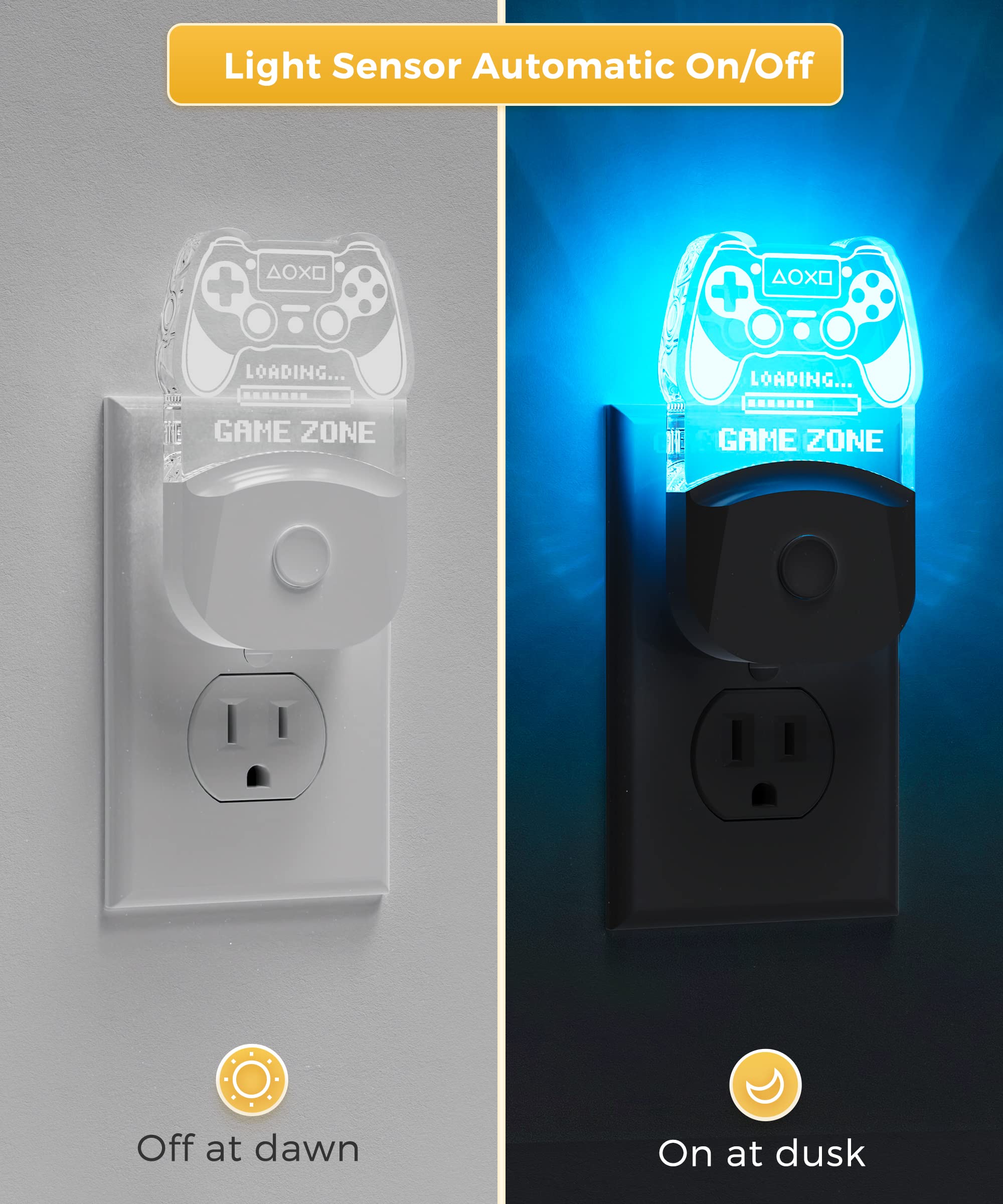 Led Game Sign Gamepad Shape Night Light, Plug In Night Light With Multi Color Personalized, Dusk To Dawn Sensor, Ideal For Boys,