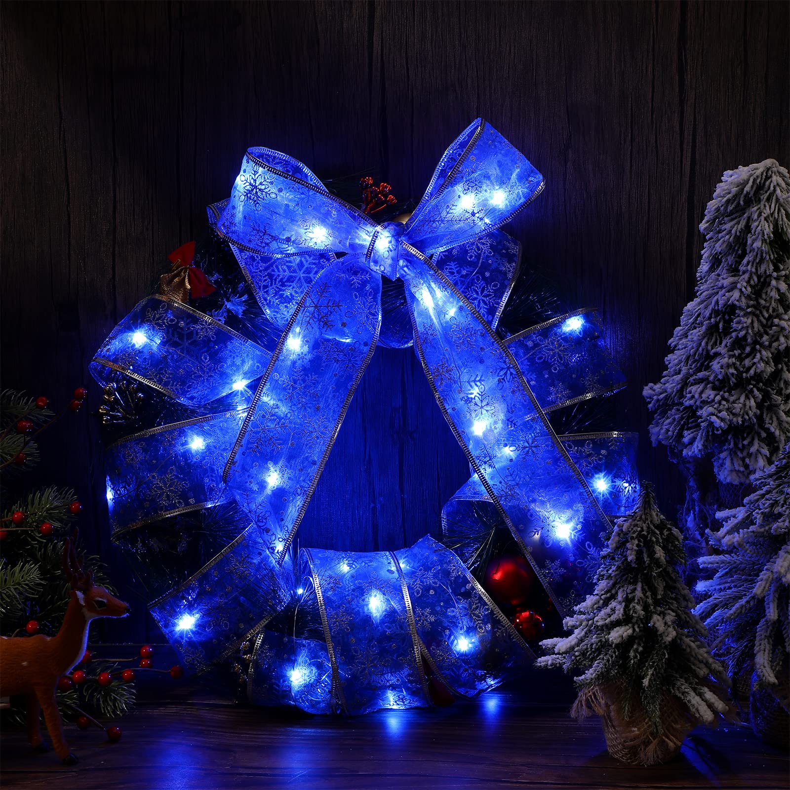 Christmas Ribbon Lights Christmas Lights 16.4 Ft Glow Christmas Tree Ribbon Battery Operated Indoor String Lights For Outdoor Xmas Holiday Party Wedding Garland Lighted Decoration (Blue)