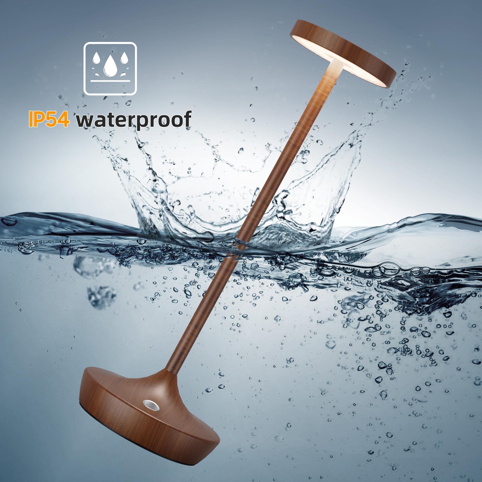 Willdoak Cordless Table Lamp - 6000mAh LED, Touch Dimmable, Waterproof, Woodgrain, Model X86, Rechargeable for Outdoor Use