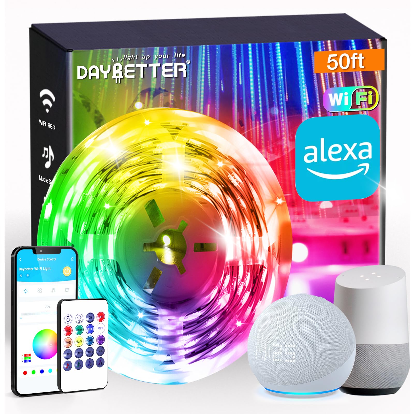 DAYBETTER Smart WiFi Led Strip Lights App Controlled Compatible with Alexa and Google Assistant Timer Schedule RGB Strip Color C