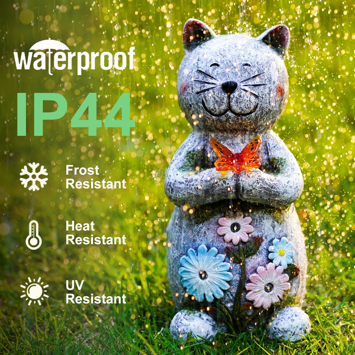 Fashionoda Solar Garden Statue Cat Figurine - Outdoor Decoration With Butterfly For Garden Yard Lawn Home Decor Outside : Unique Gifts For Mom Grandma