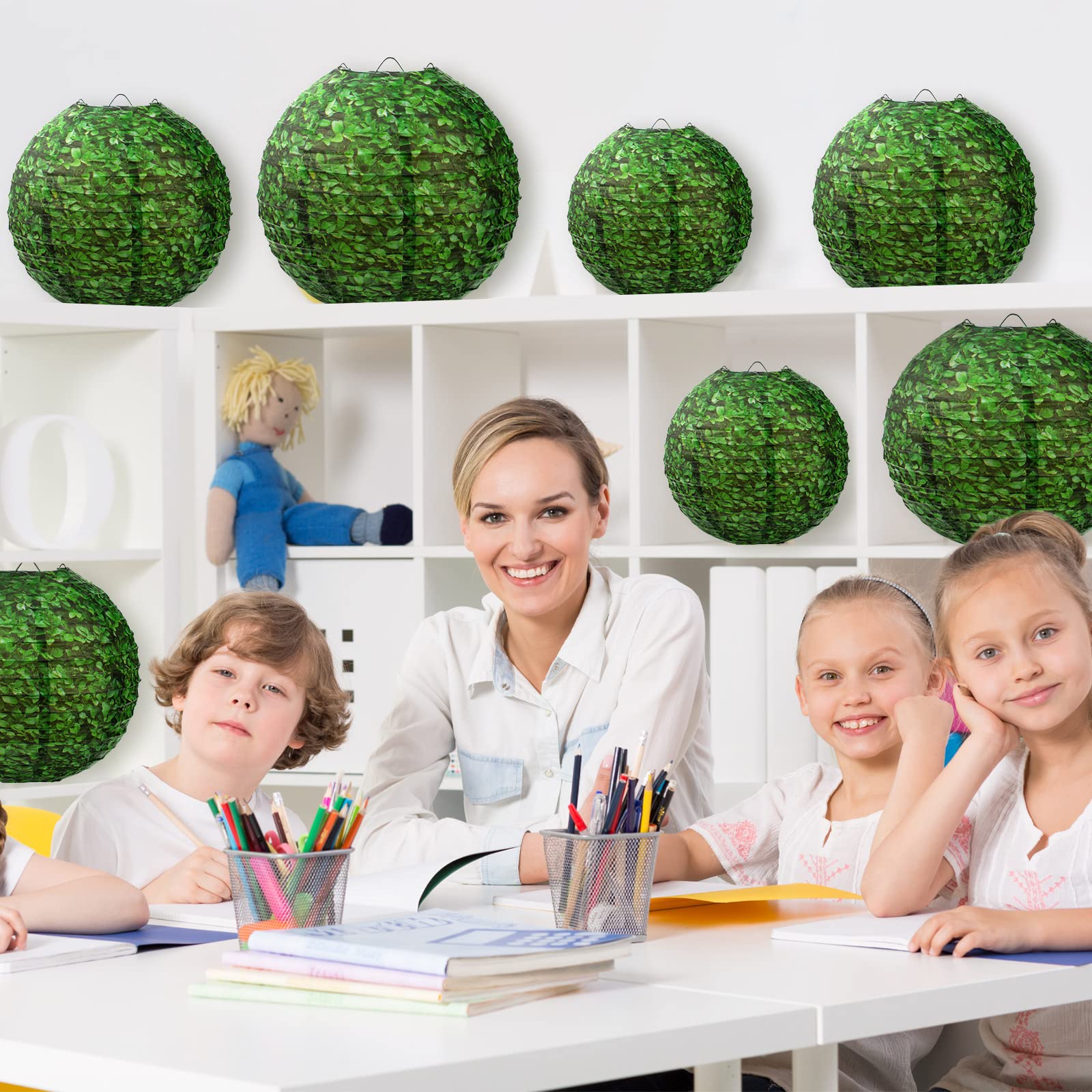 ROCEEI Green Paper Lanterns - 9 Pcs Back to School Decorations, 8-12 Inches, Round Hanging Party Supplies