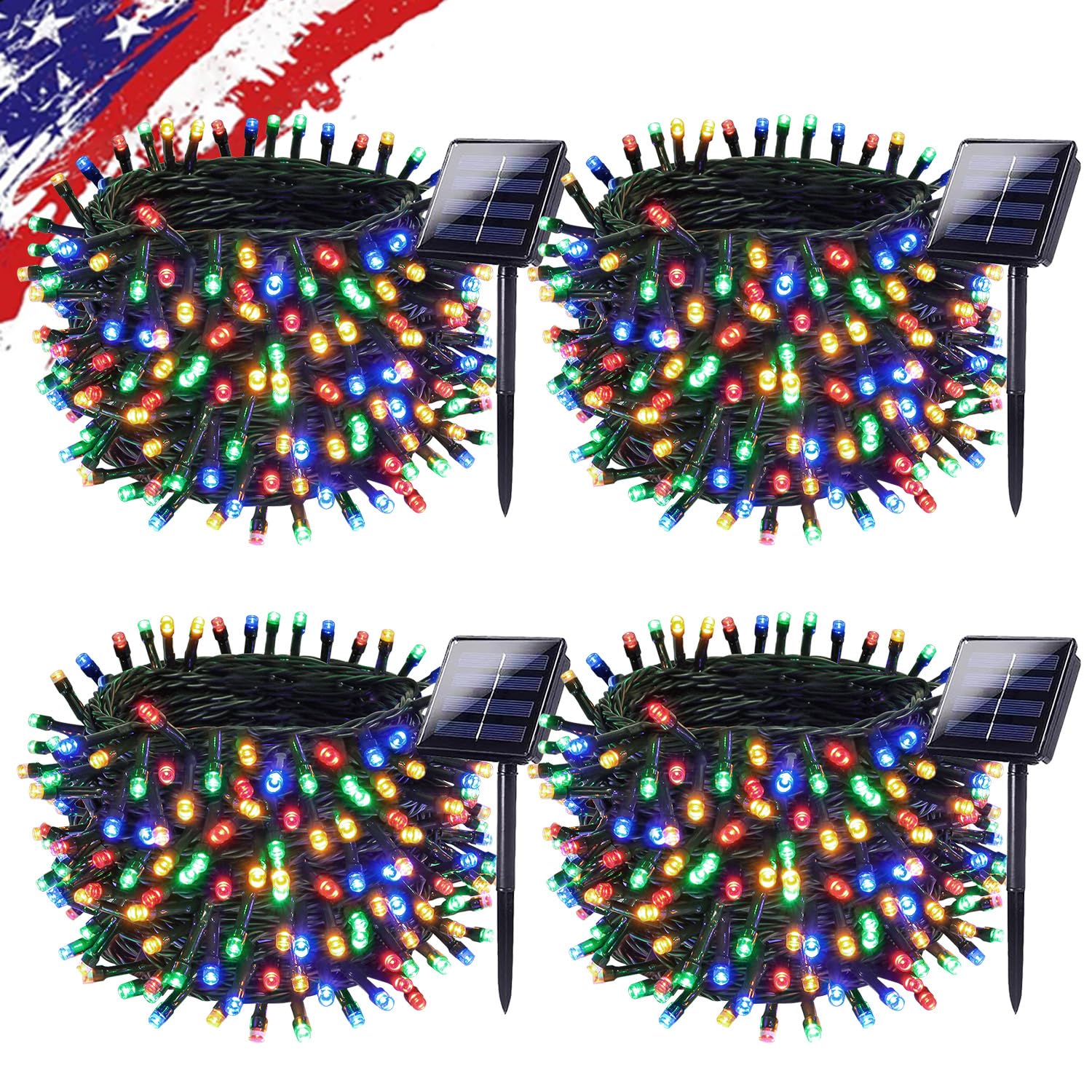 KAQ Solar String Lights, 400LED, 132FT, 8 Modes, IP65 Waterproof, Multicolor, 4-Pack