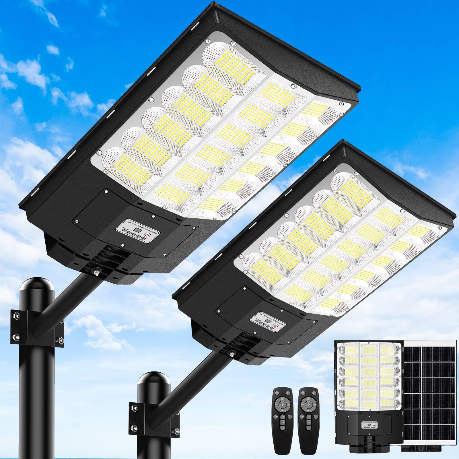 Brightever Solar Street Lights Outdoor 5000W 500000LM Black 2-Pack with Motion Sensor and Remote Control